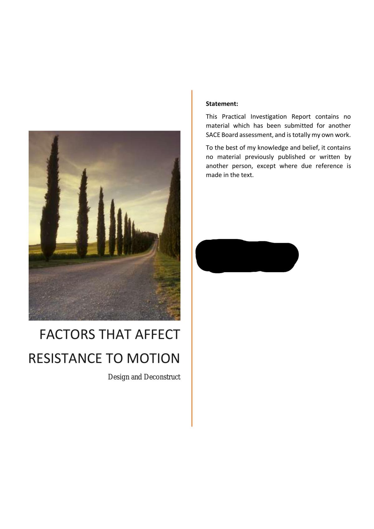 Stage 2 Physics Design and Deconstruct - Factors that affect resistance to motion - Page 1