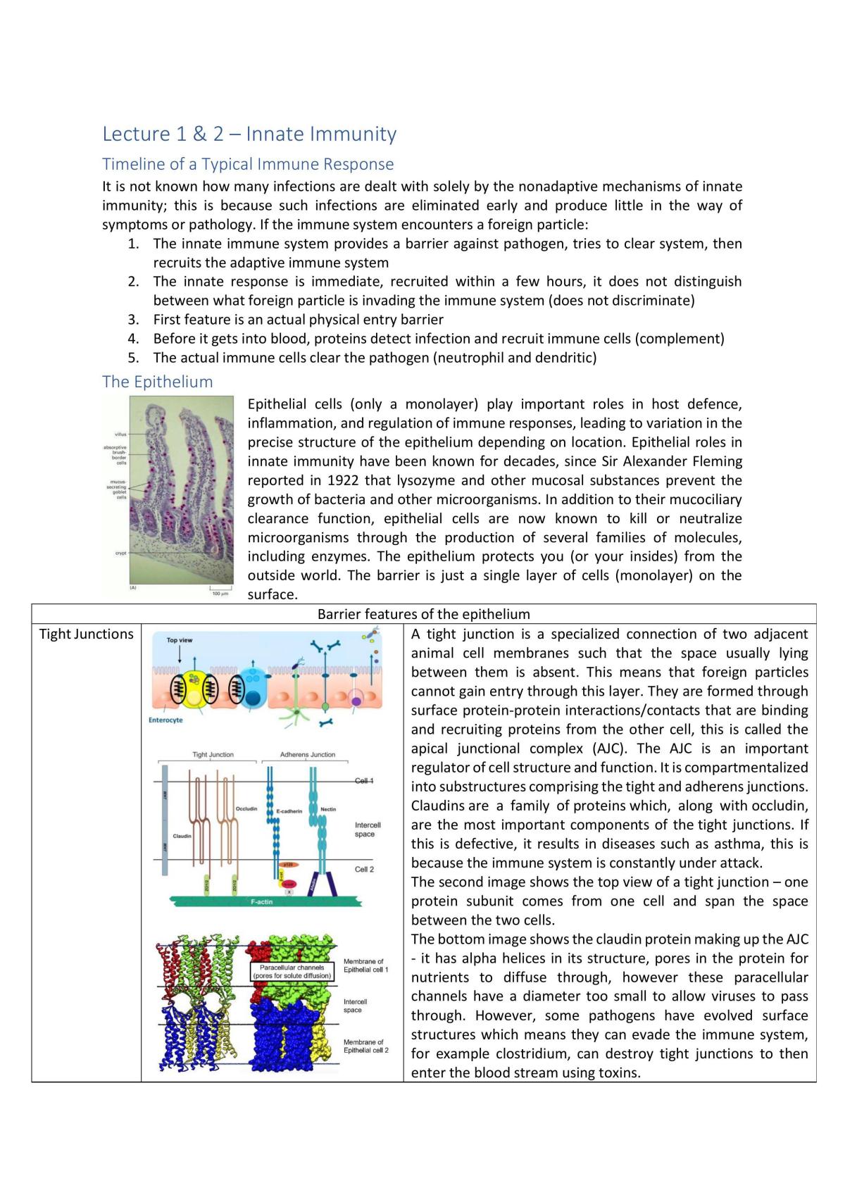 BIOL2421 - Immune Systems Notes - Page 1