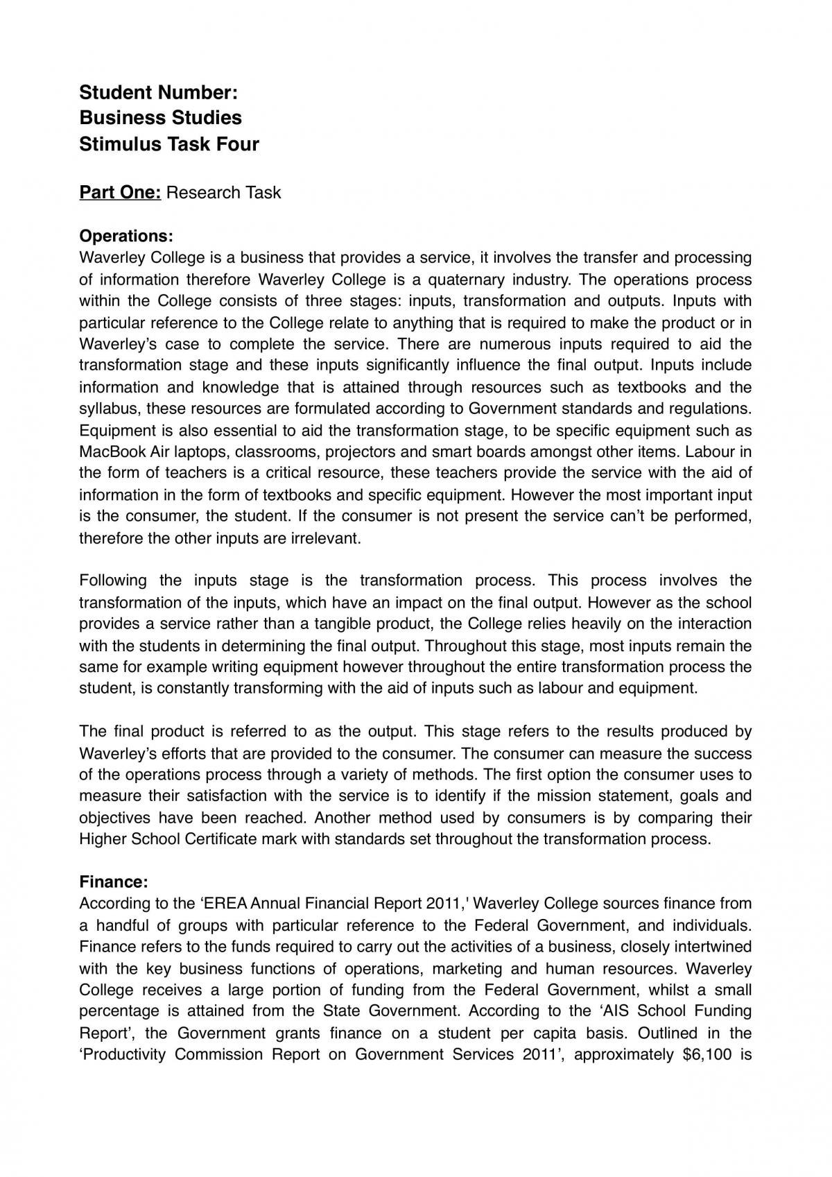Research Task With Operations, Marketing, Finance & HR + Business Report - Page 1