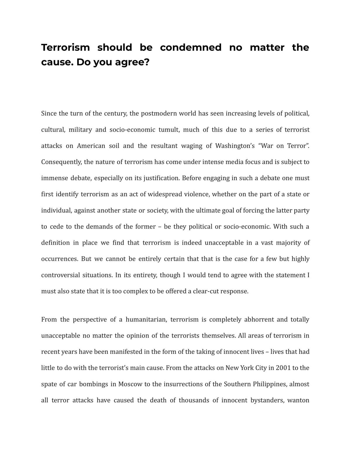 Terrorism should be condemned no matter the cause - Page 1