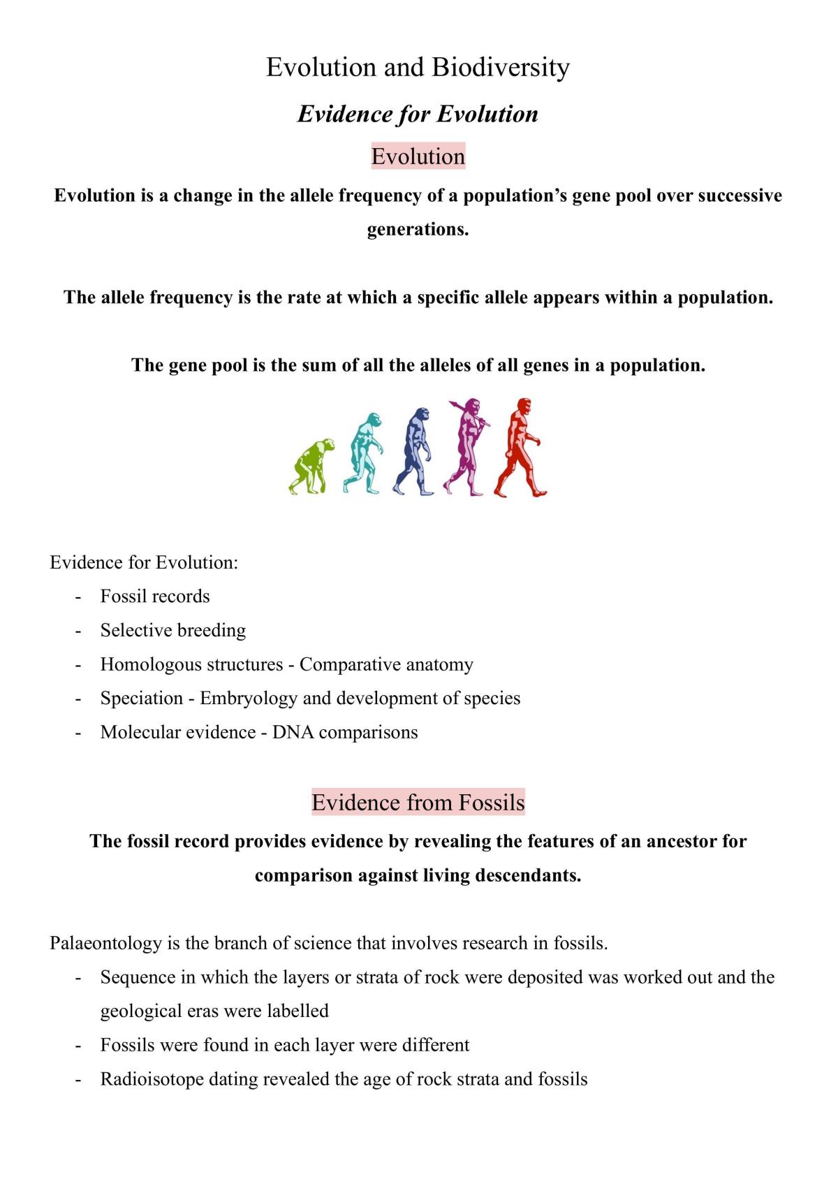 Evolution and Biodiversity Notes - Page 1