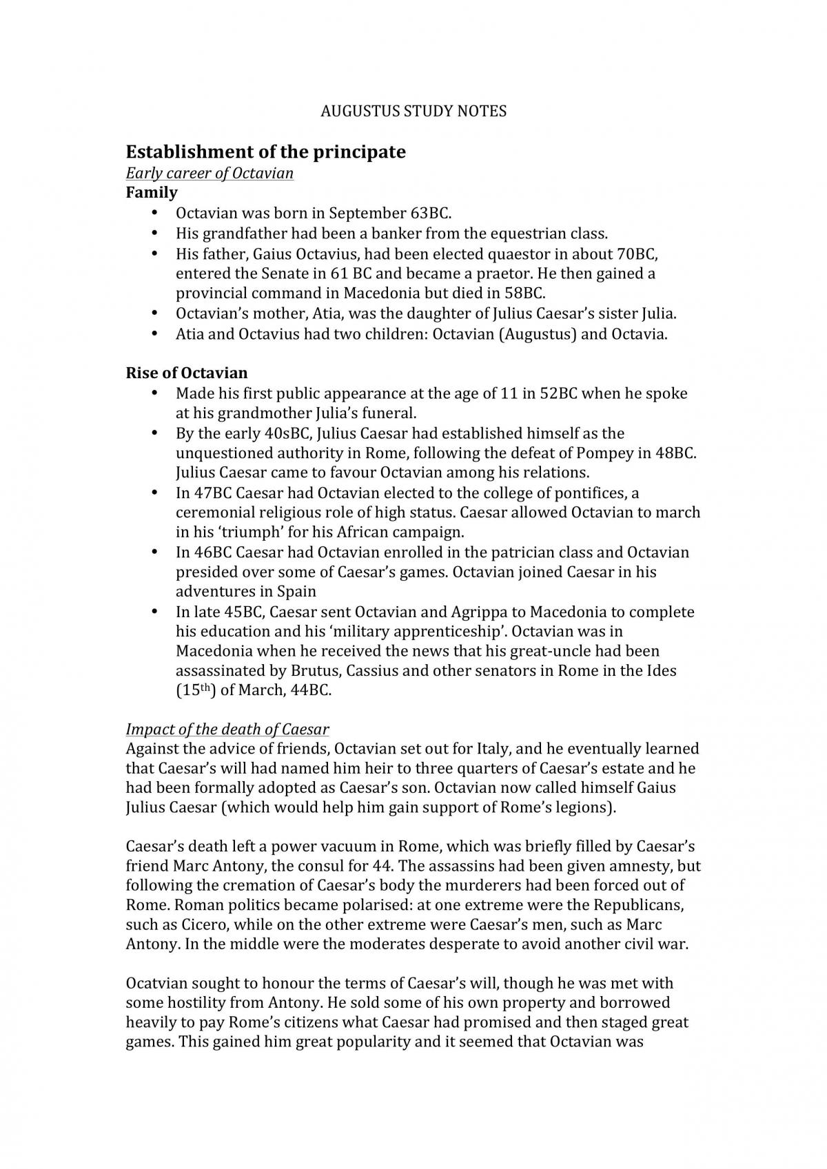 Augustan Age - Band 6 Summary Notes - Page 1