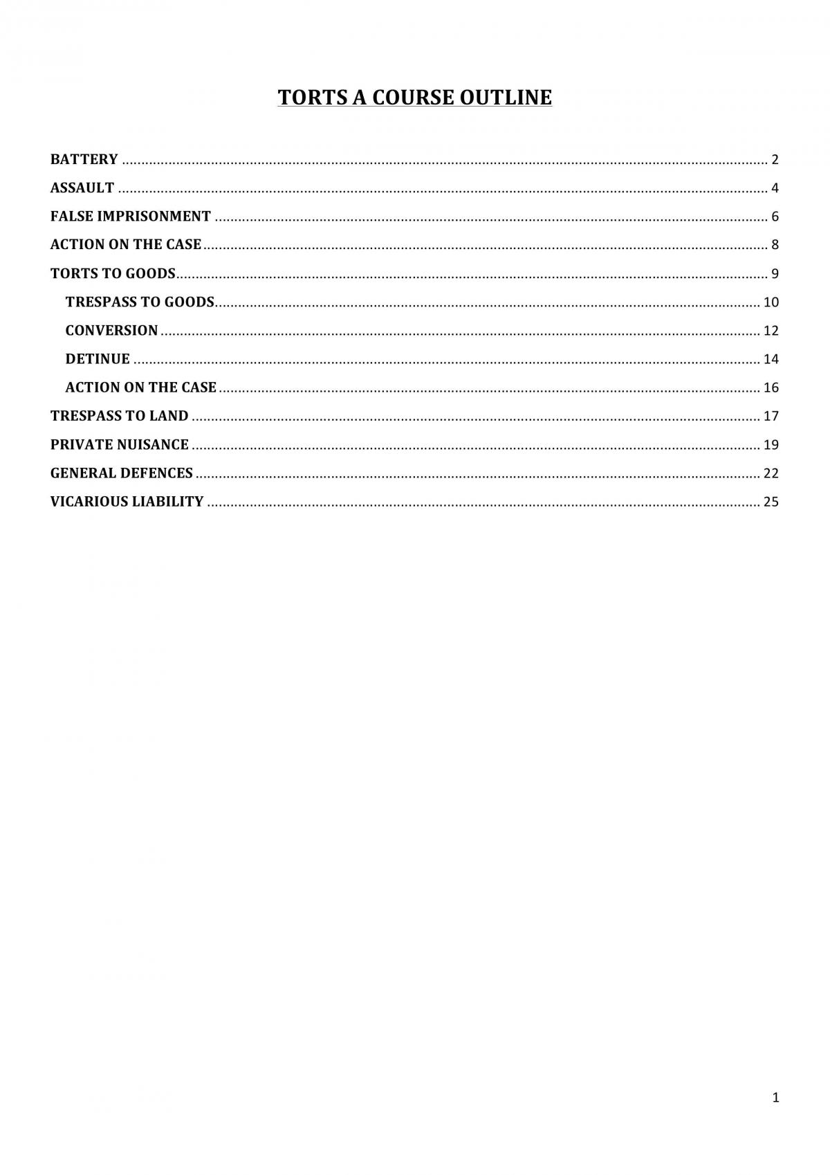 Torts A Exam Notes - Page 1