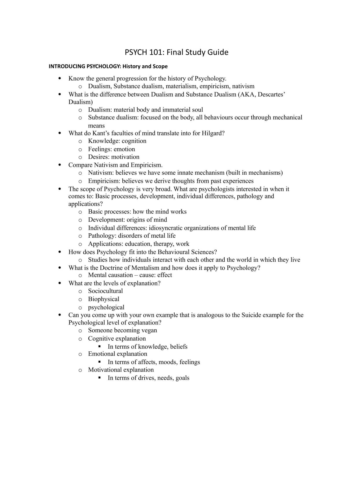 Introductory Psychology Final Study Guide - Page 1