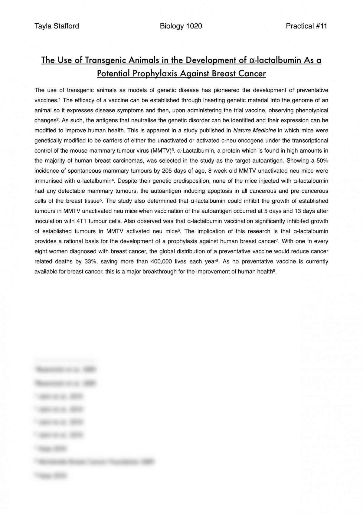 BIOL1020 Essay  - Page 1
