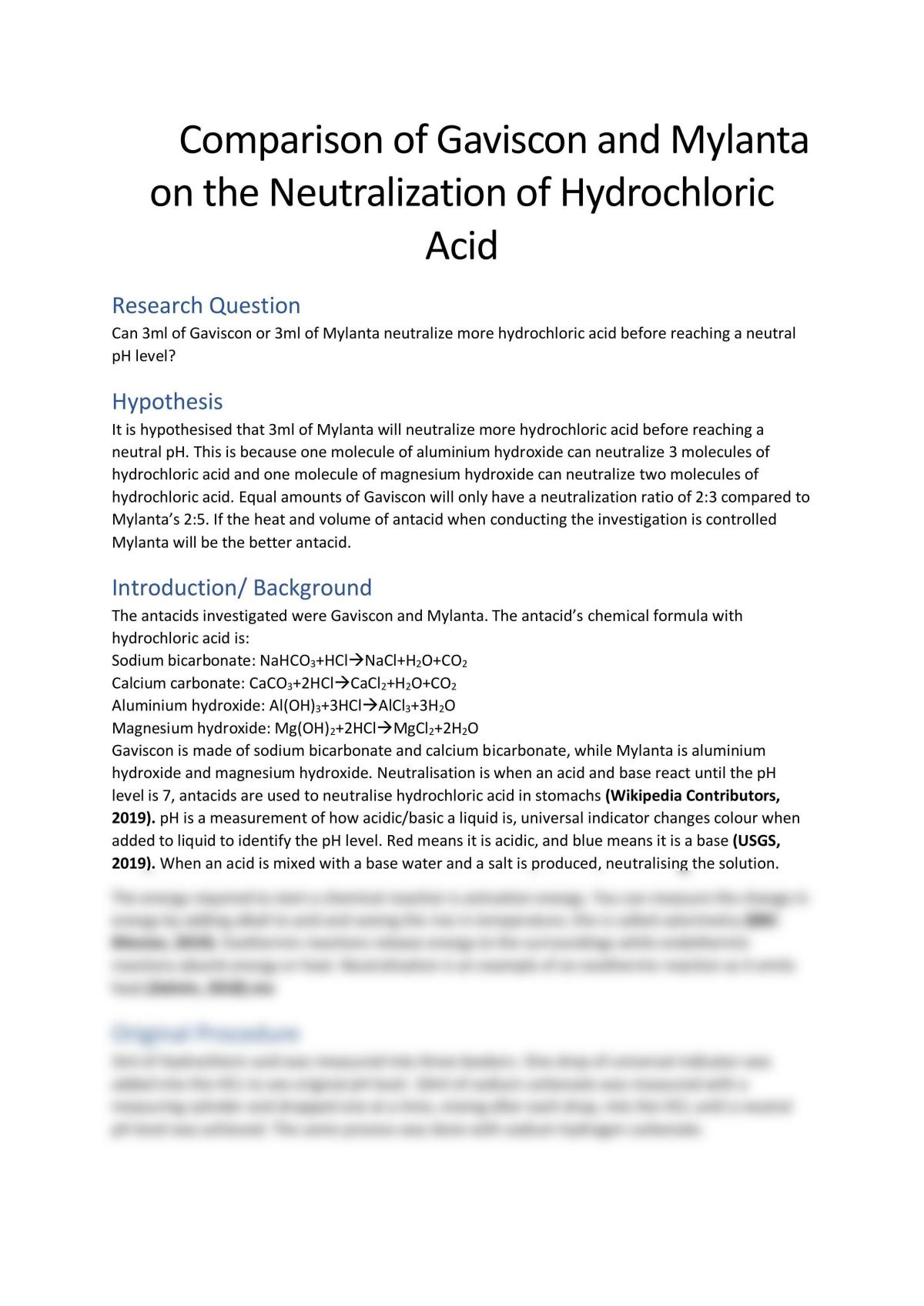 Comparison of Gaviscon and Mylanta on the Neutralization of Hydrochloric Acid - Page 1