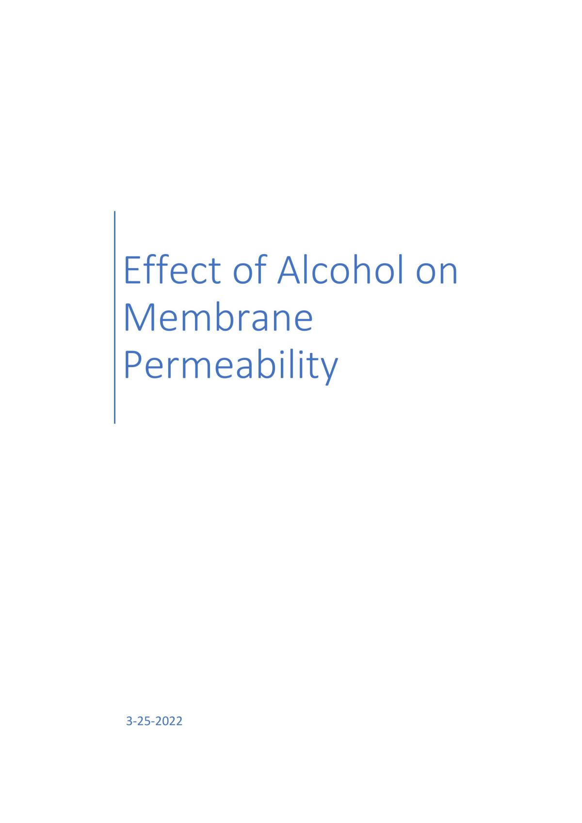Effects of Alcohol on Membrane Permability - Page 1