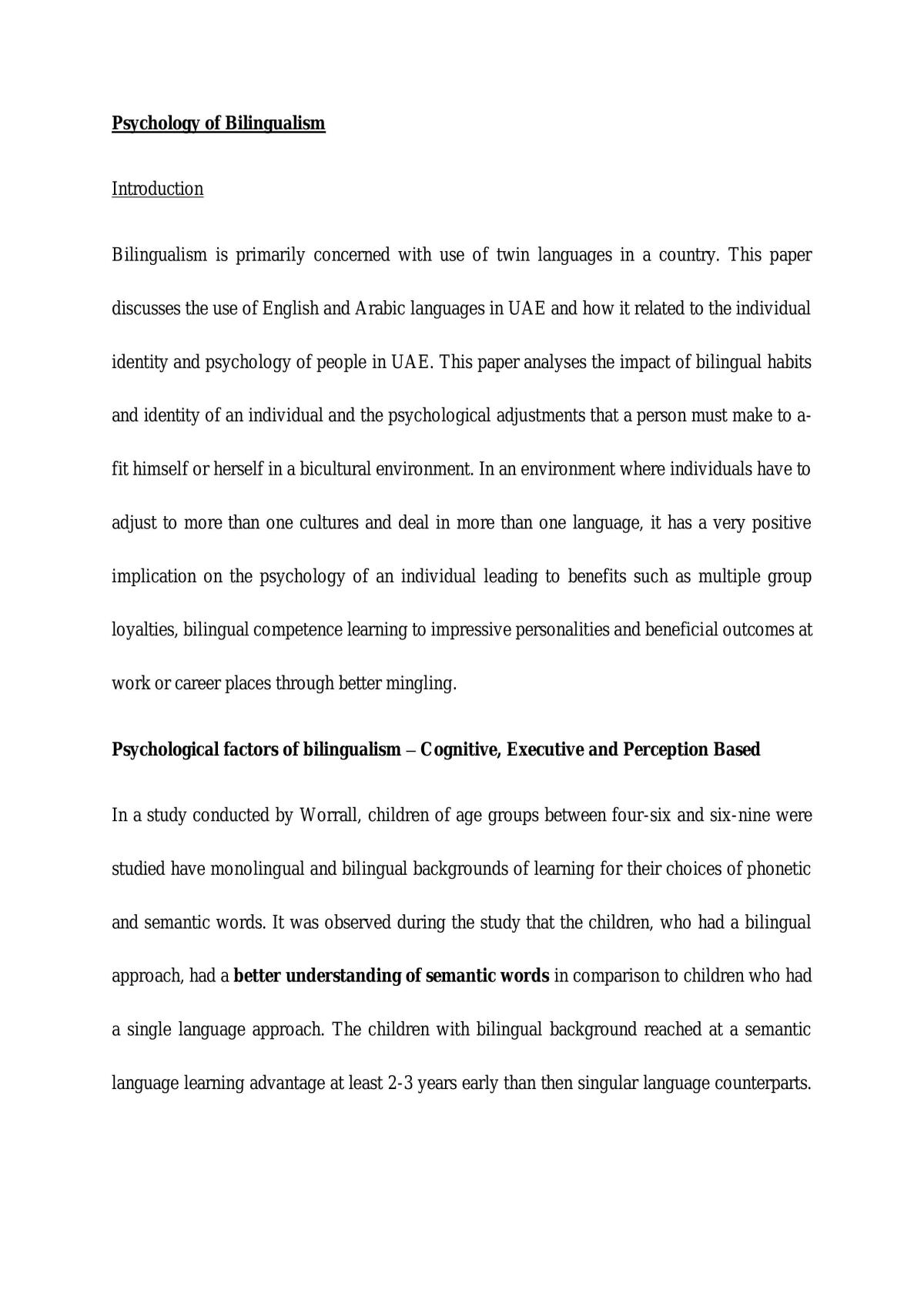 Psychology of Bilingualism Essay. - Page 1