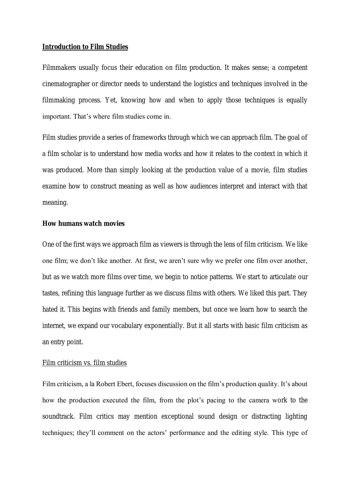 Introduction to Film Studies Essay - Page 1