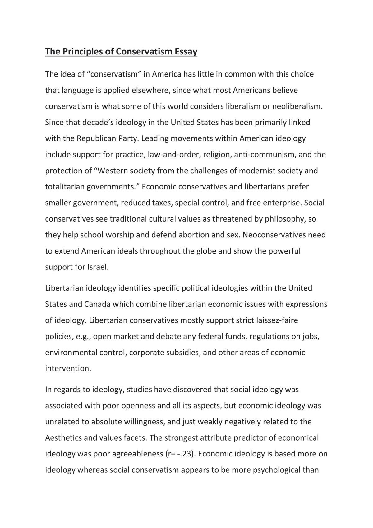 The Principles of Conservatism Essay - Page 1