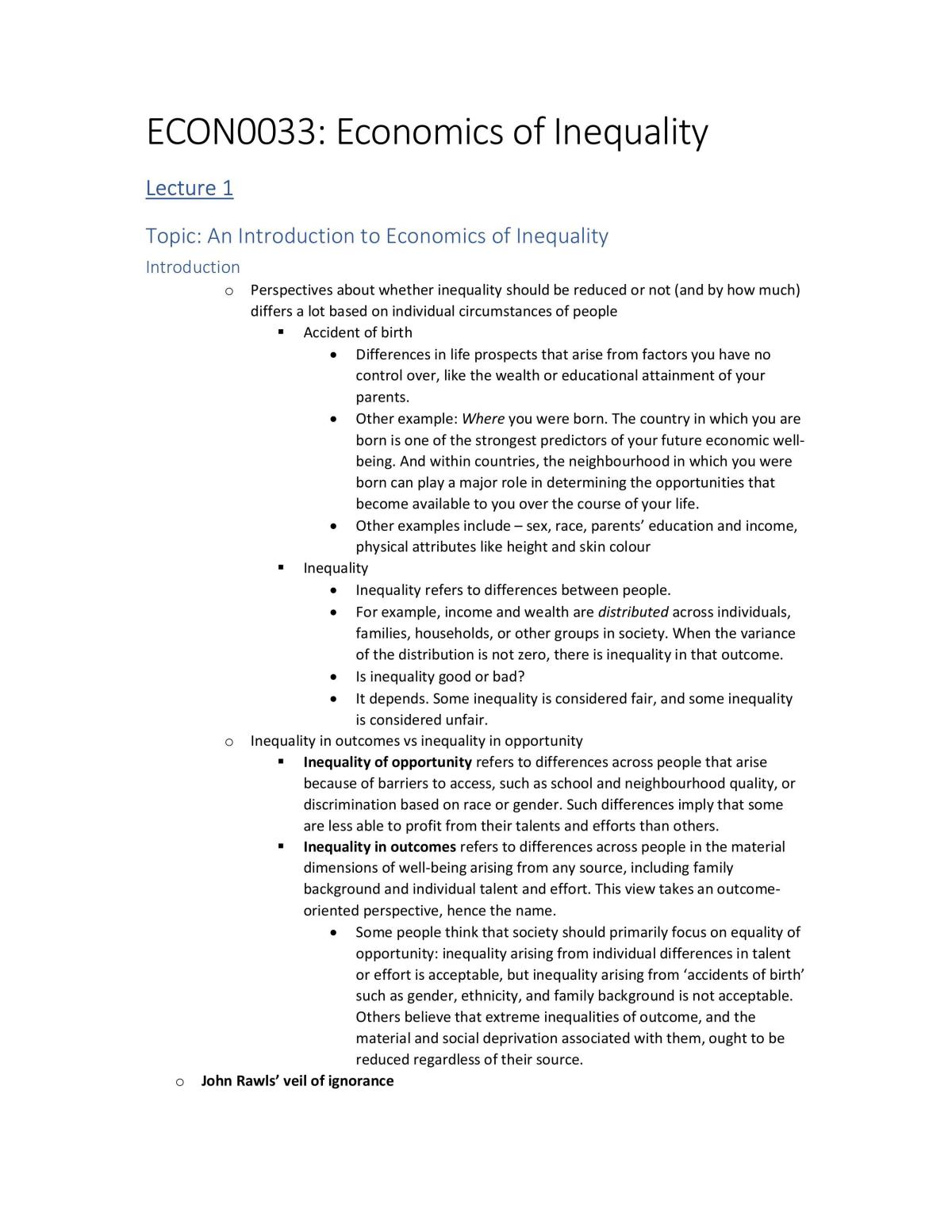 Complete notes for Economics of Inequality  - Page 1