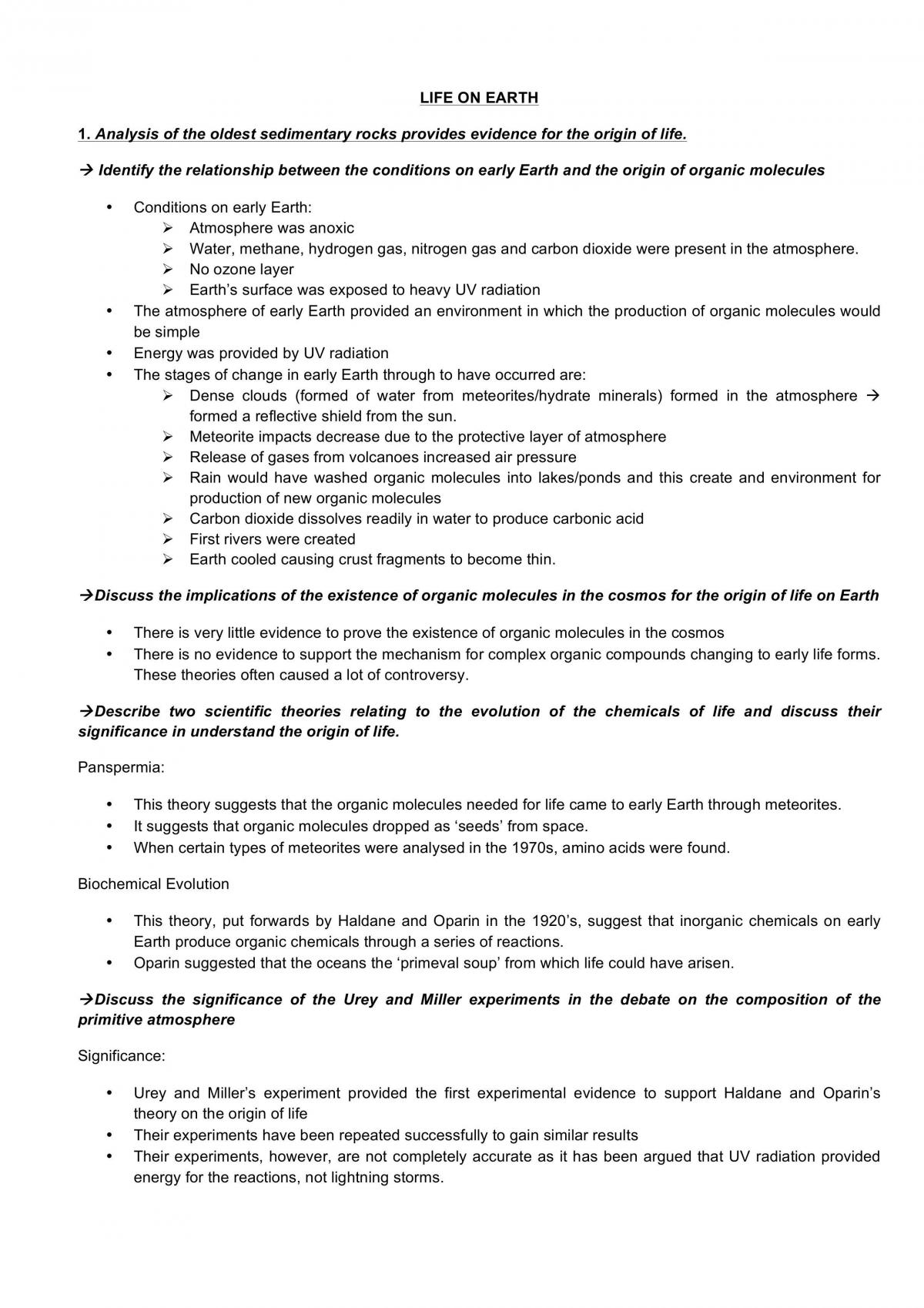 Life on Earth Syllabus Notes - Page 1