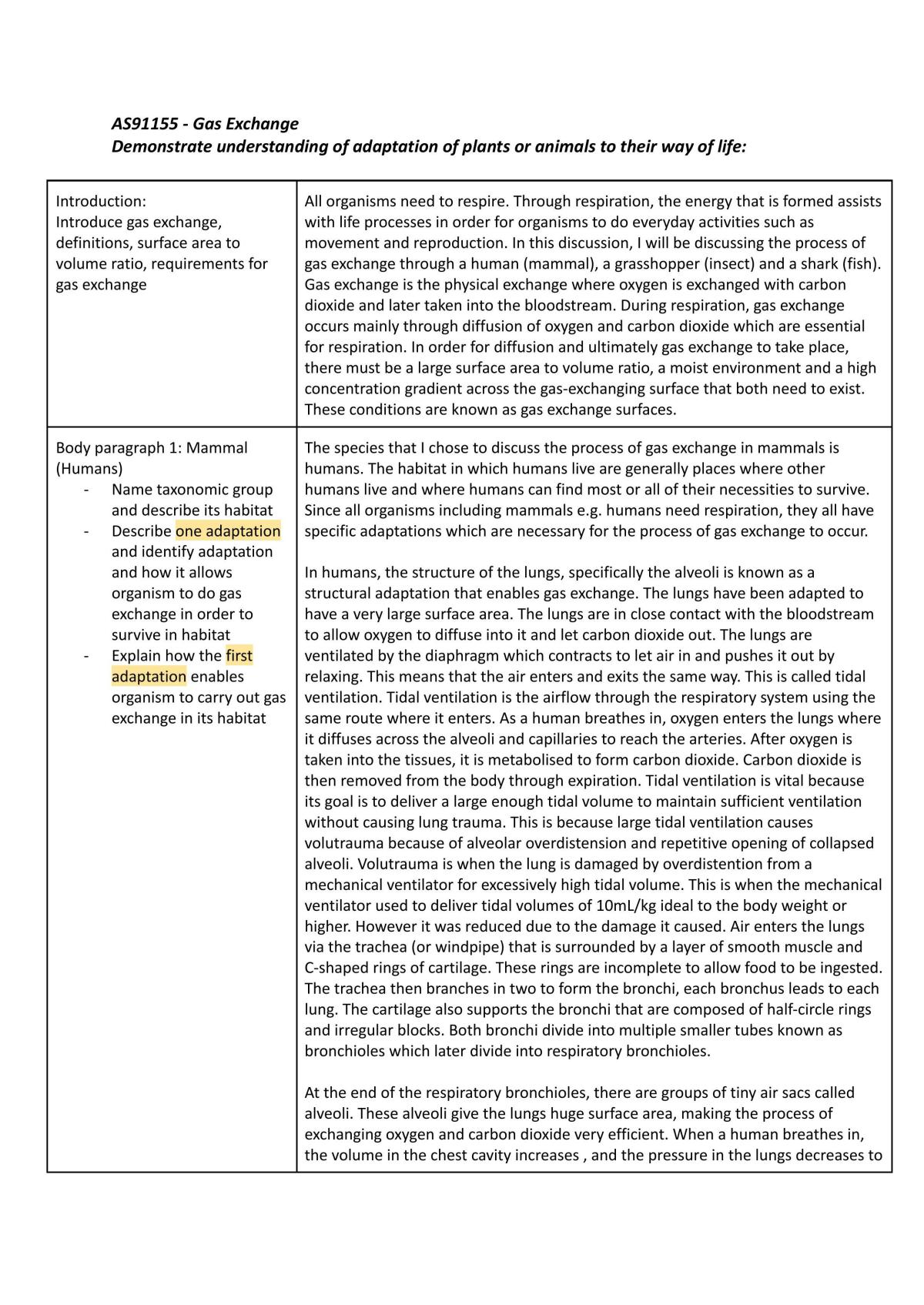 Gas exchange Level 2 NCEA  - Page 1
