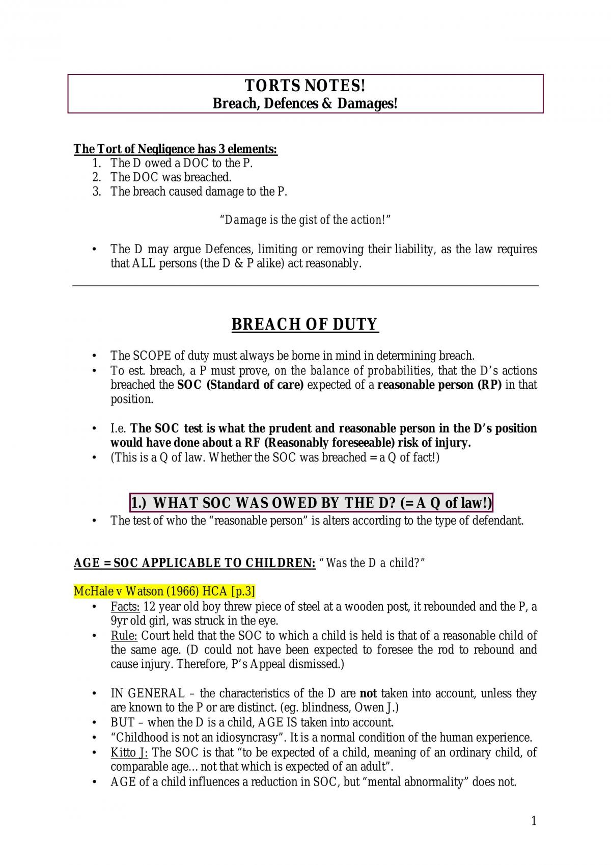 Torts Notes - Page 1