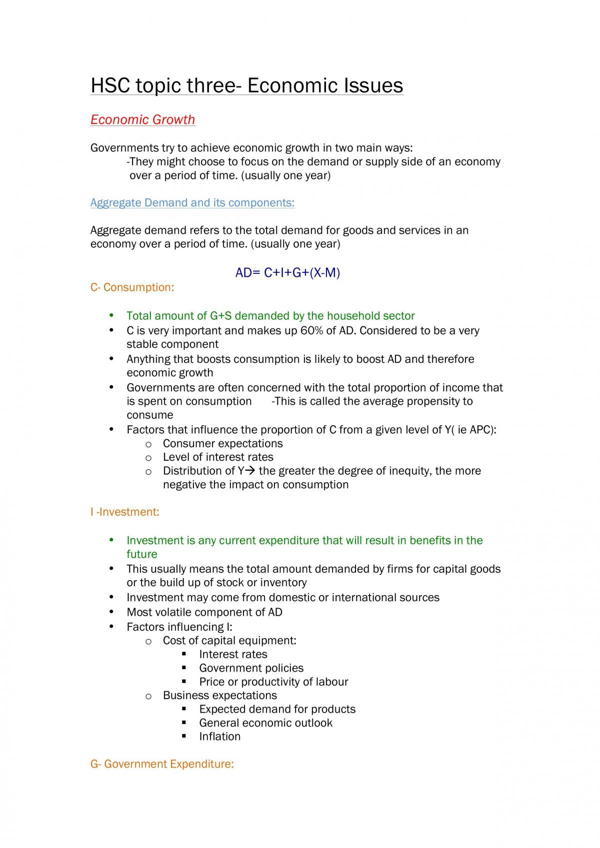 Economics Topic Three Study Notes - Page 1