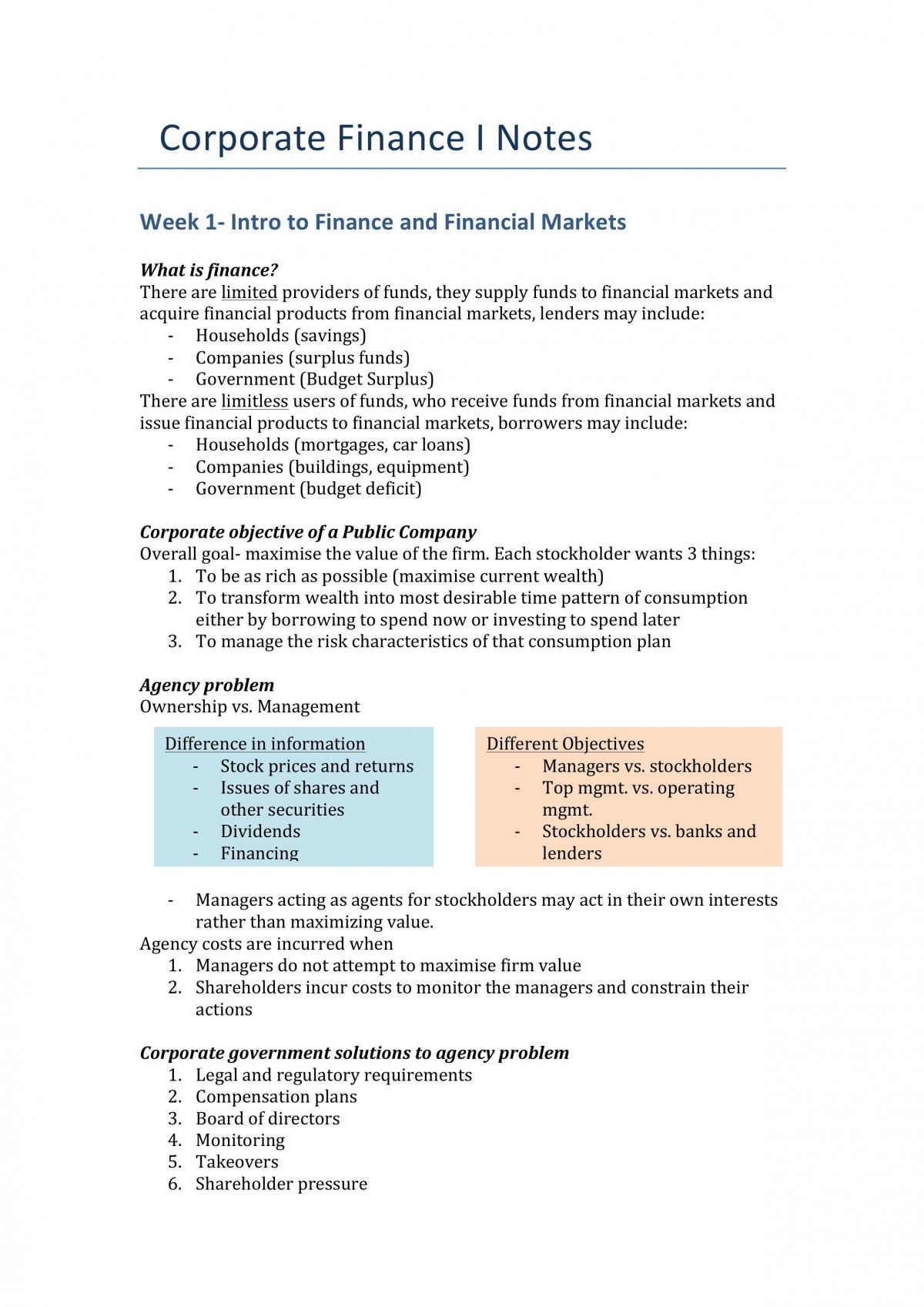 Corp Finance I Notes - Page 1