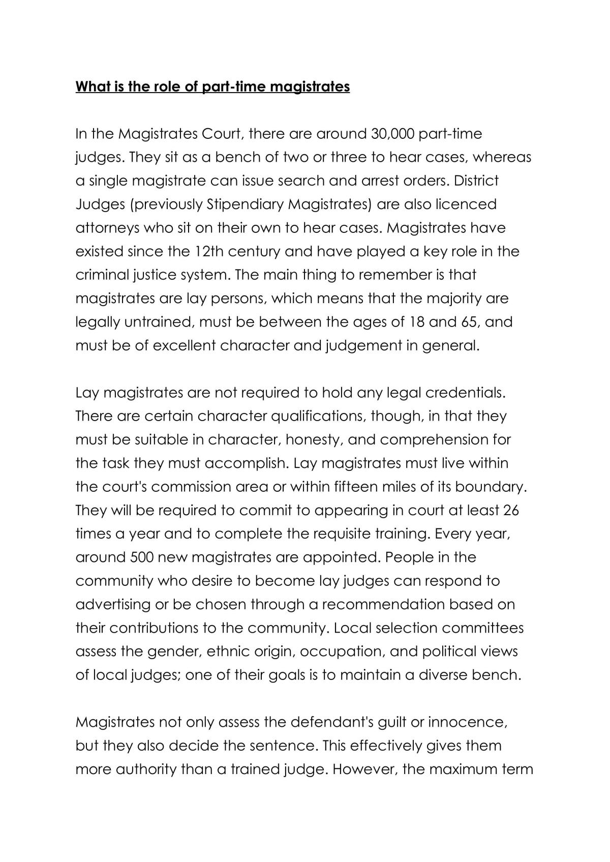 Part time magistrates  - Page 1