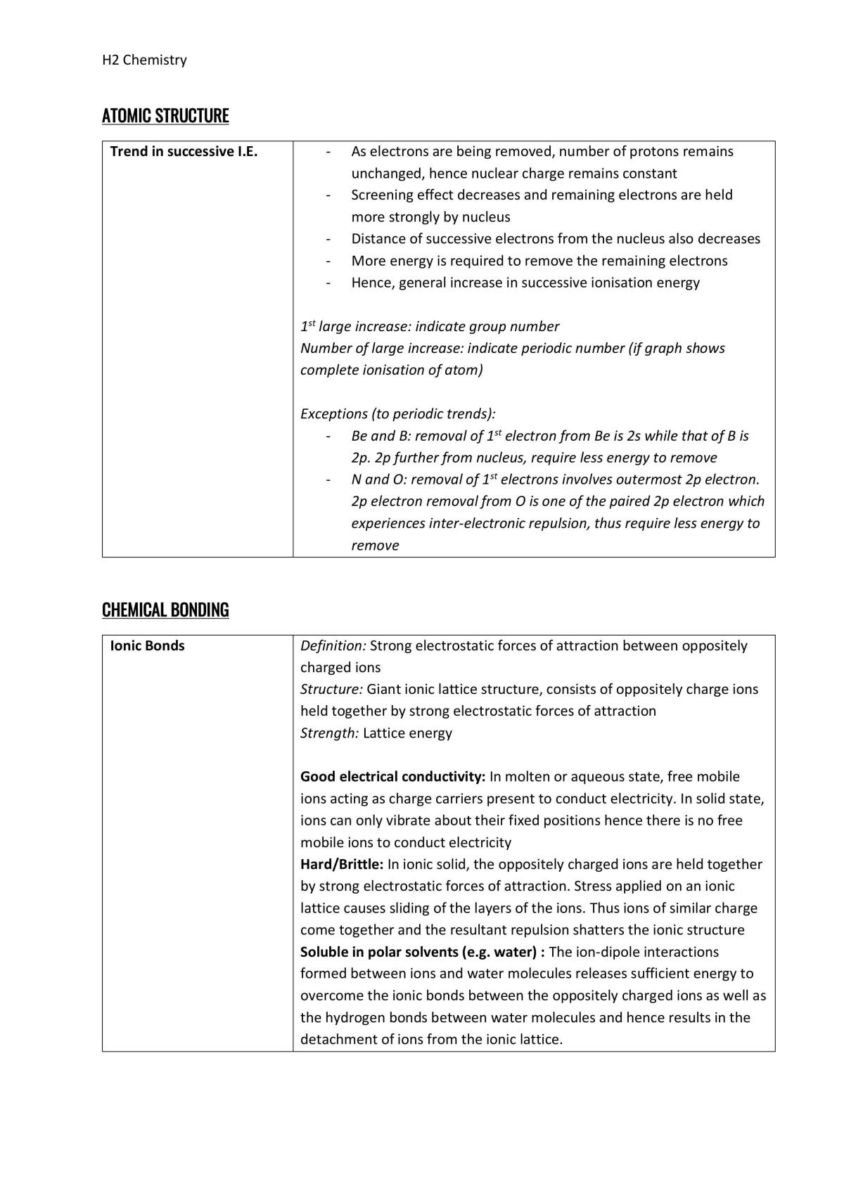 H2 Chemistry Cheatsheet - Page 1