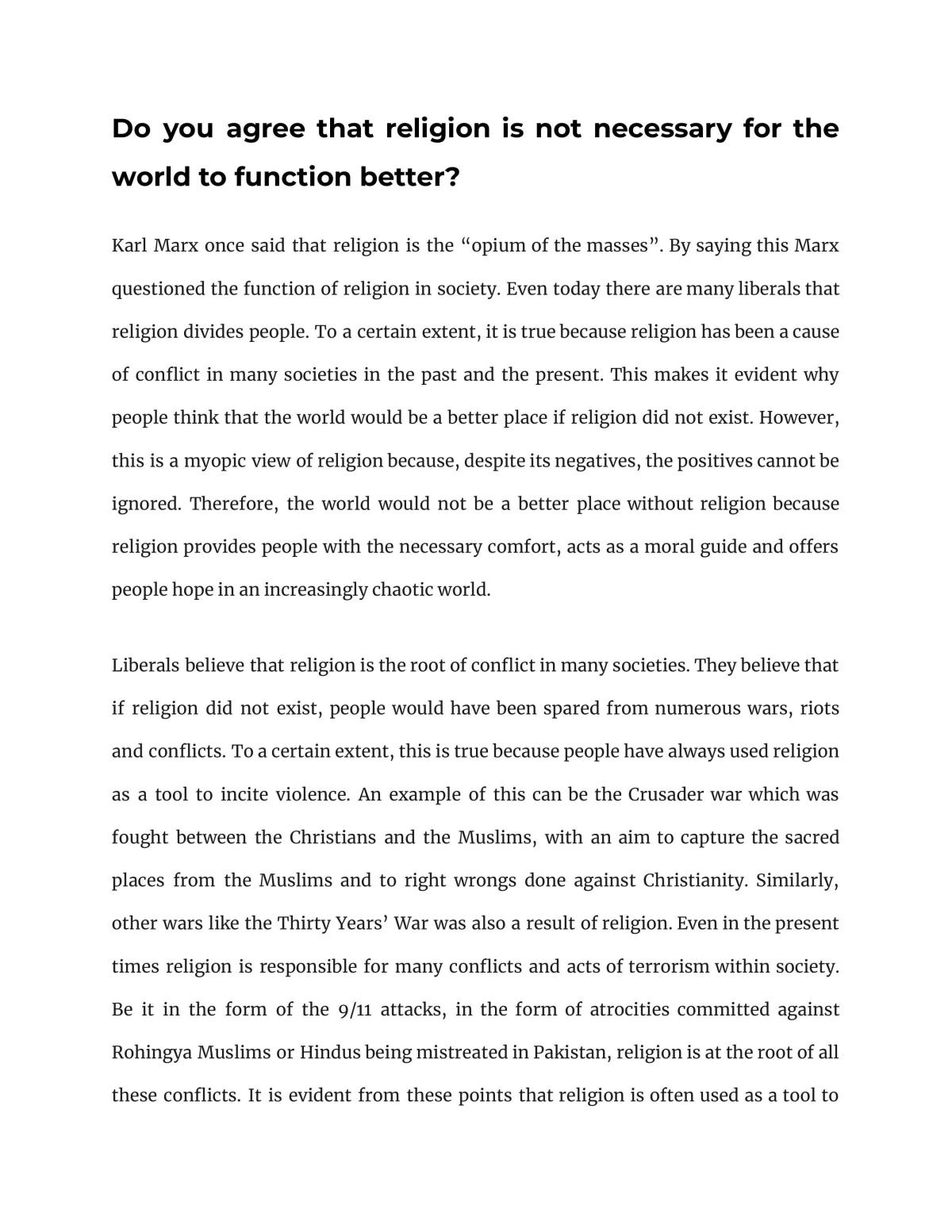 Do you agree that religion is not necessary for the world to function better? - Page 1