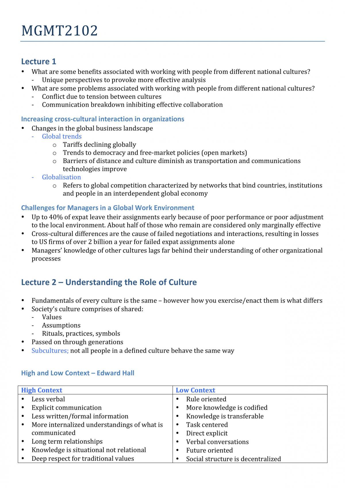 MGMT2102 Complete Study Notes - Page 1
