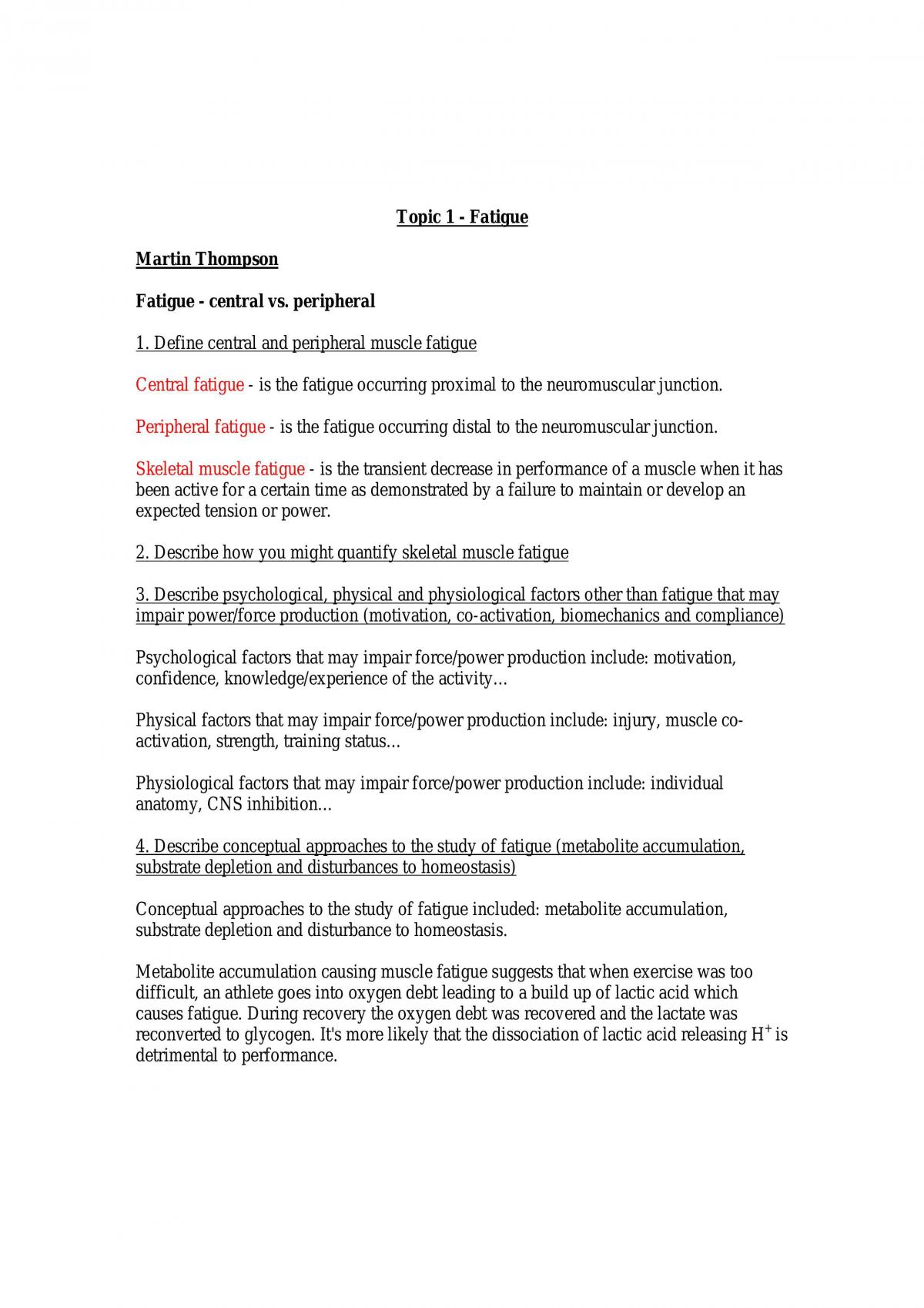 Ex Phys Training Adaptations Notes For Module 1- Fatigue - Page 1