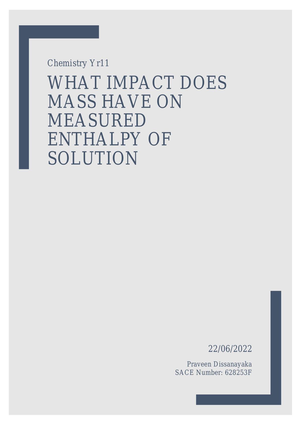 What Impact Does Mass Have on Measured Enthalpy of Solution - Page 1