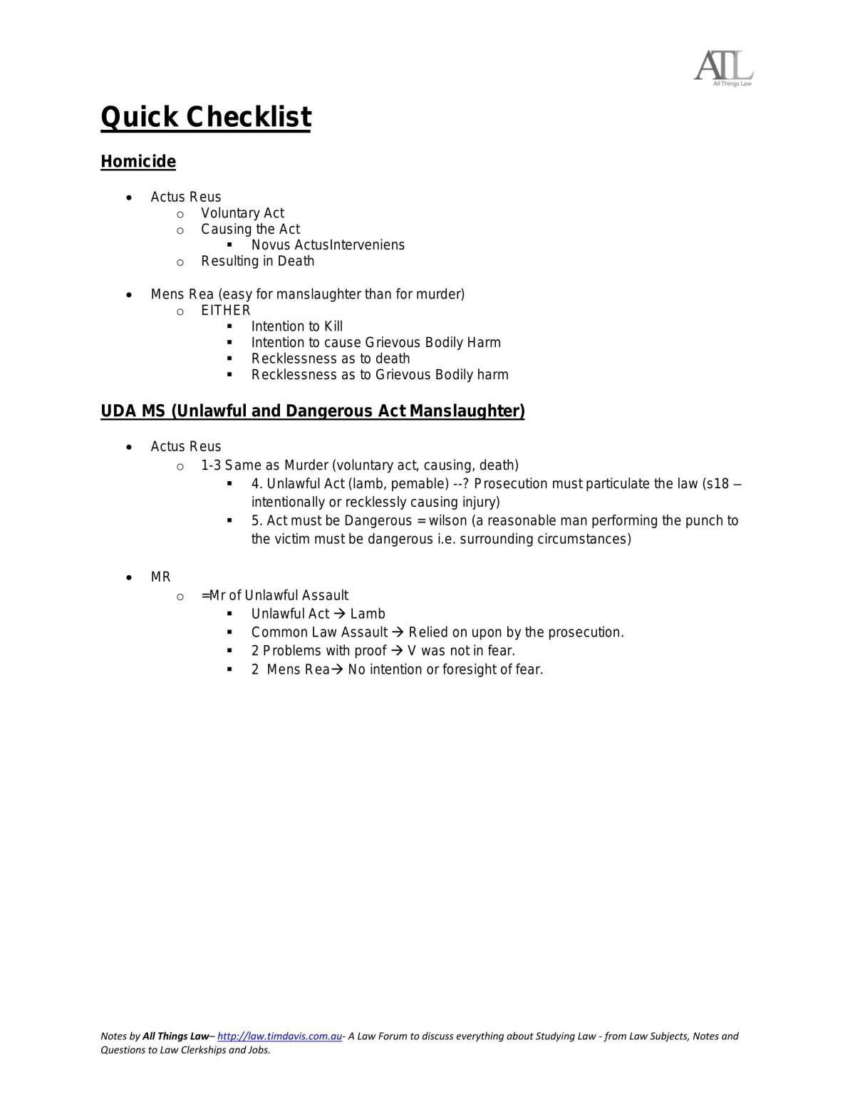 Criminal Law Summary: Homicide - Page 1