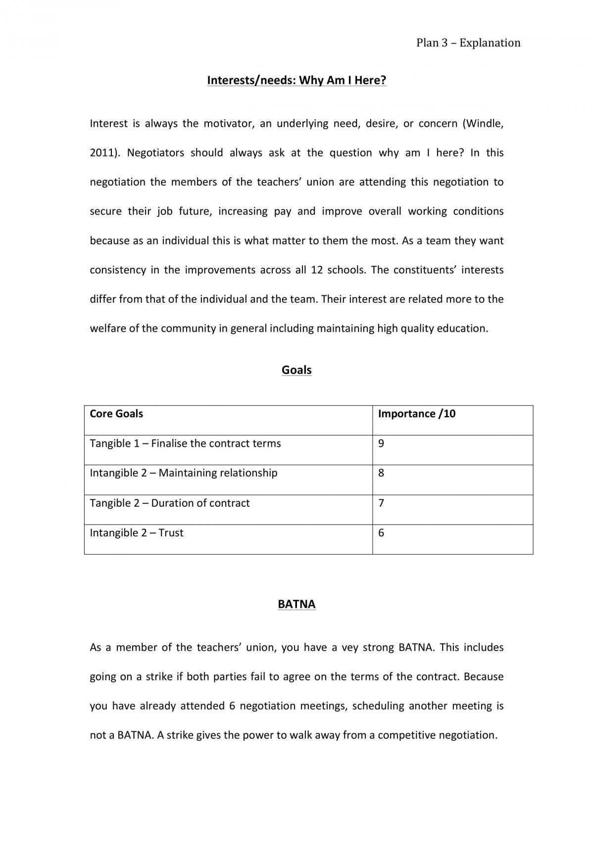 Negotiation Plan 3 - Explanation - Page 1