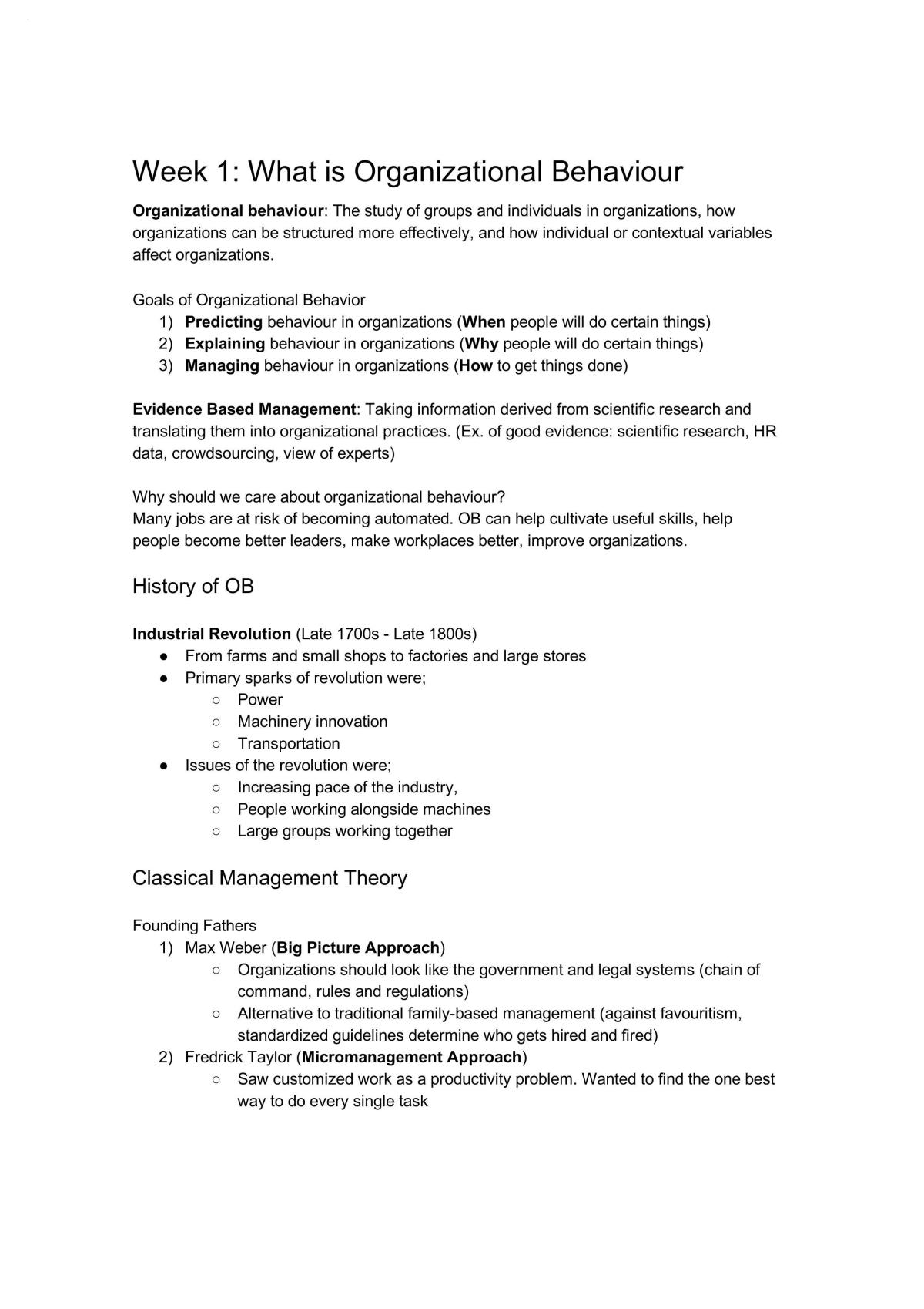 Organizational Behaviour Study Guide on Full Semester - Page 1