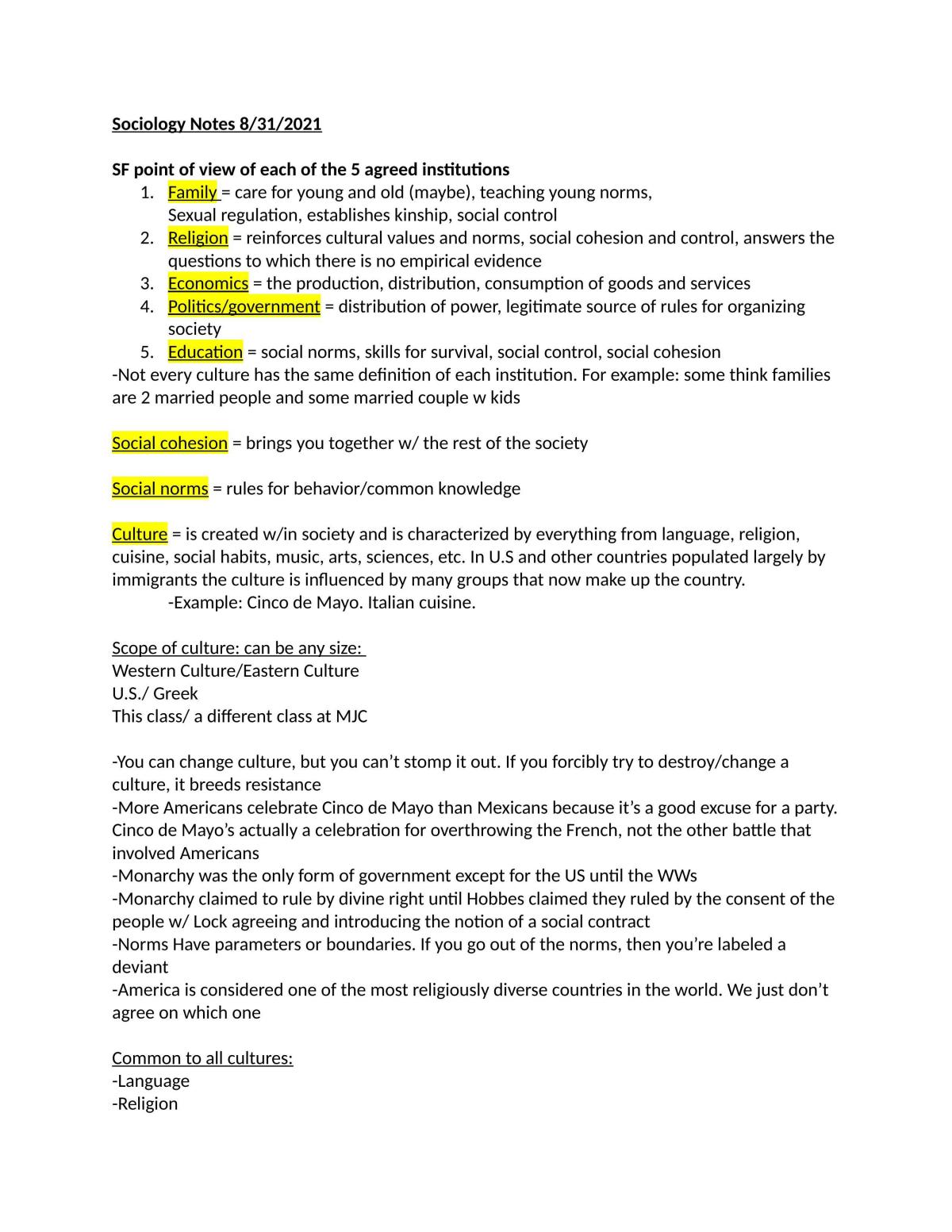 Sociology Notes - Page 1