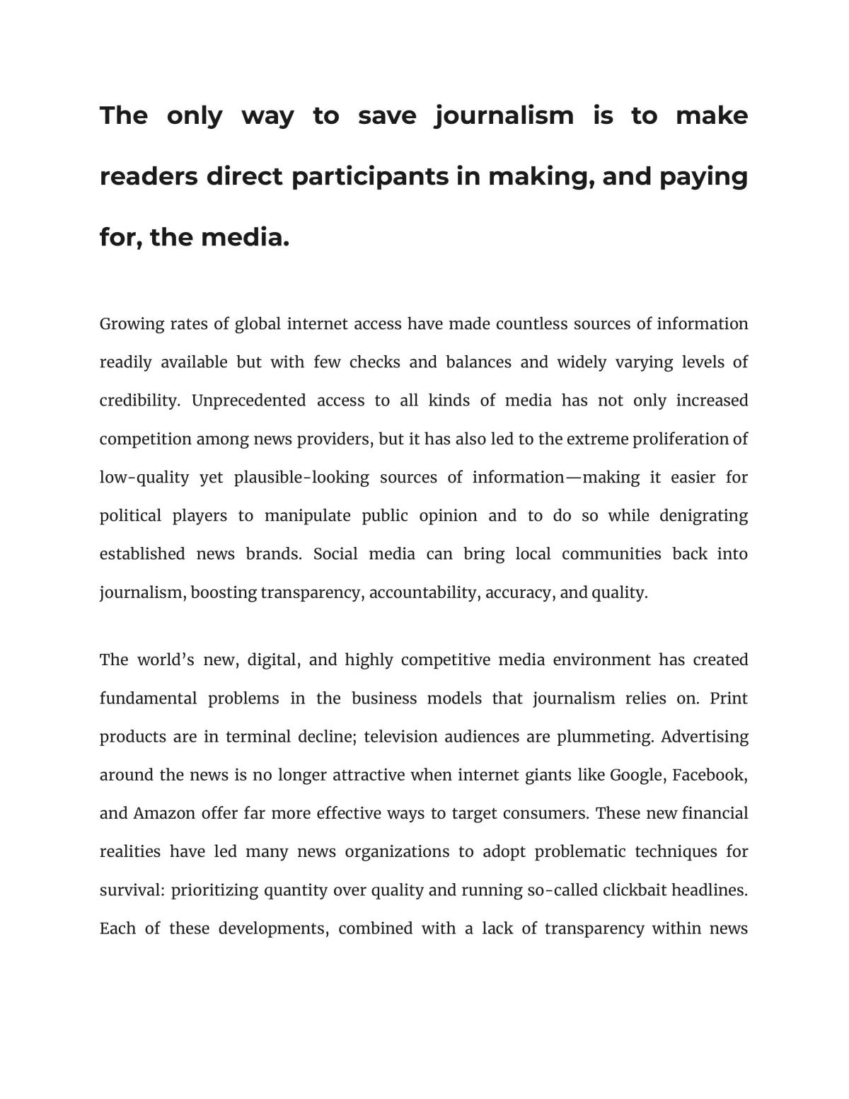 Is the only way to save journalism to make readers pay for media? - Page 1