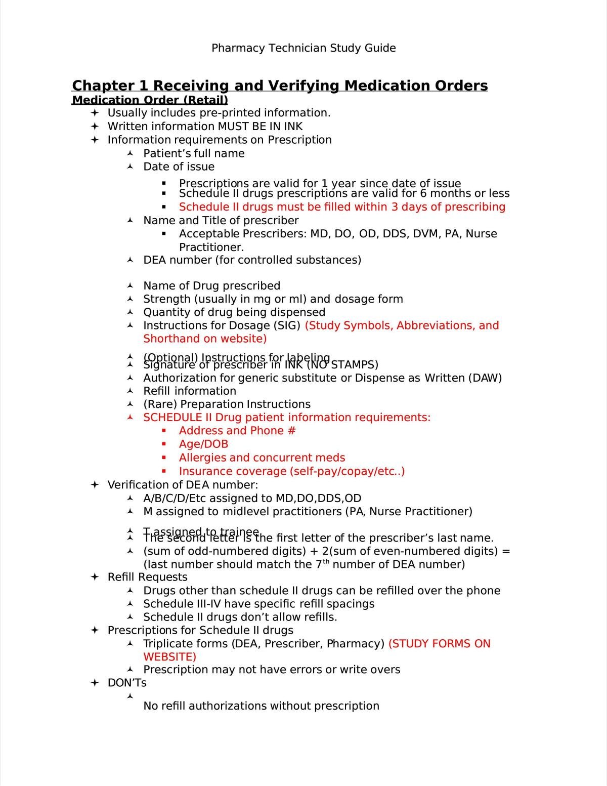 Pharmacy Technician Study Notes - Page 1
