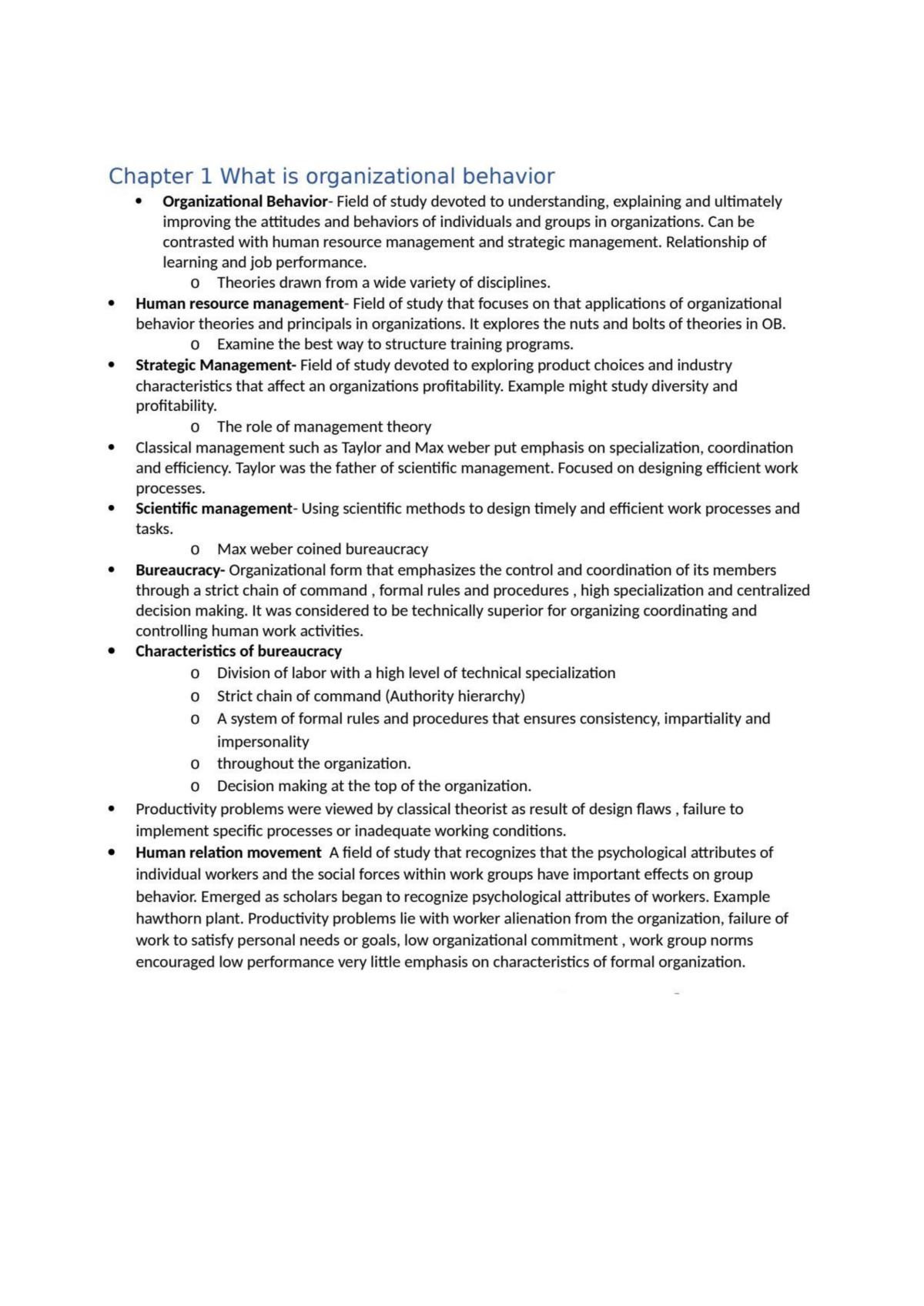 Organizational Behavior Notes - Page 1
