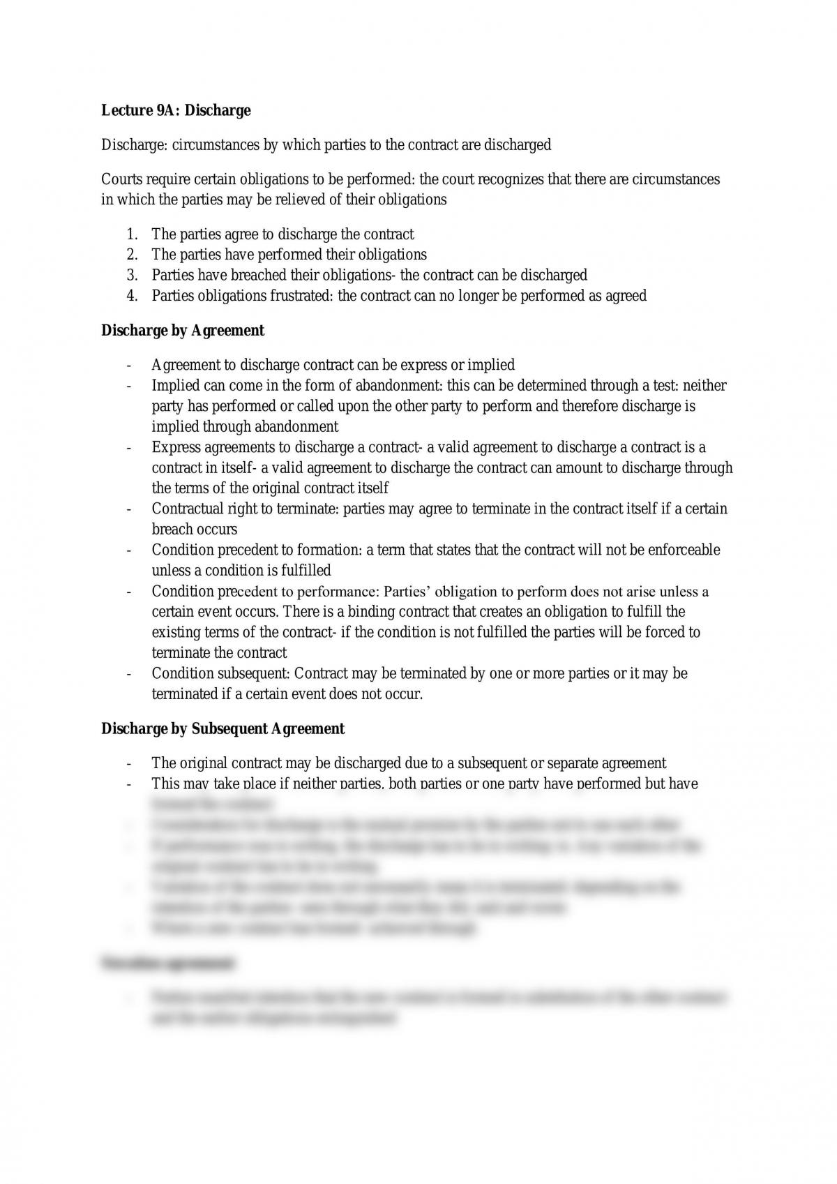 Notes on Discharge of Contract  - Page 1