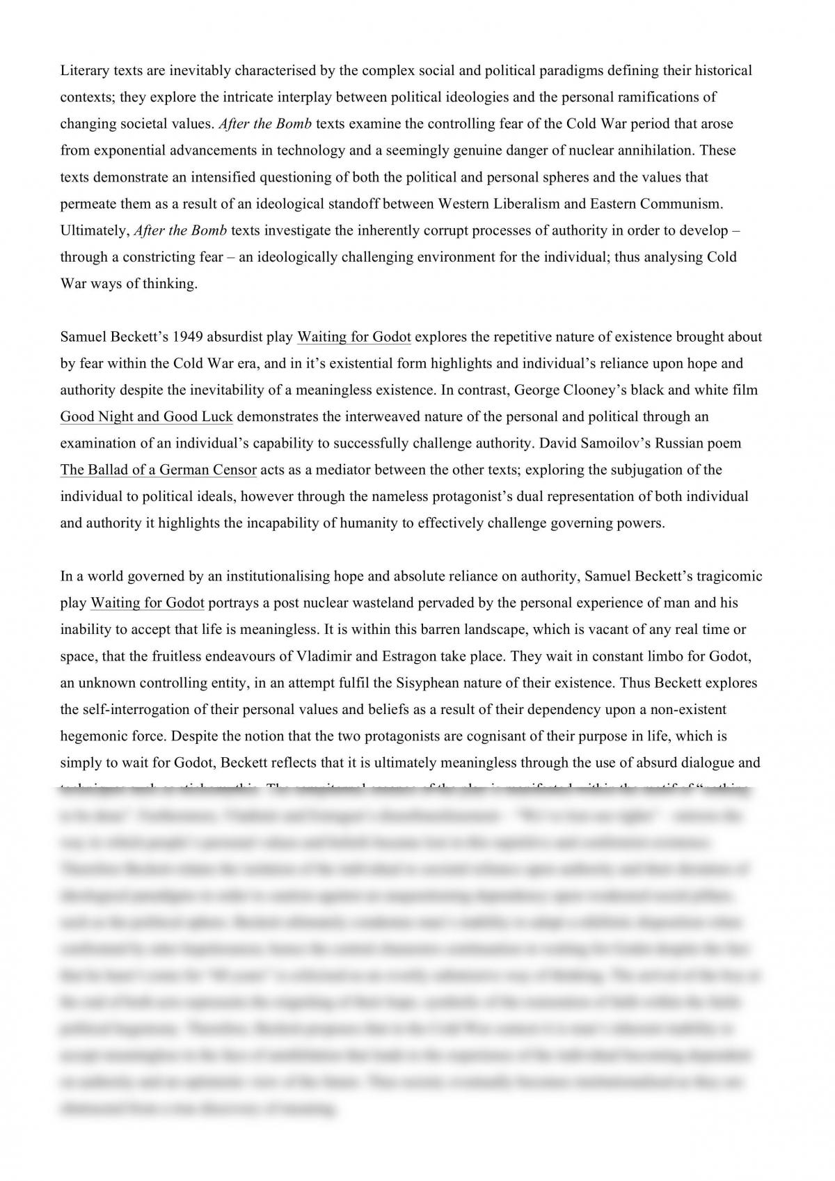 Full 'After the Bomb' Essay - Page 1