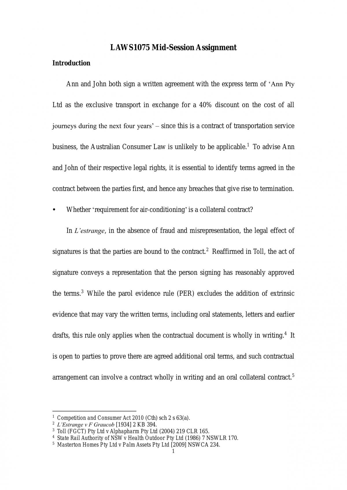 Contract LAWS1075 Mid-sem assignment - Page 1