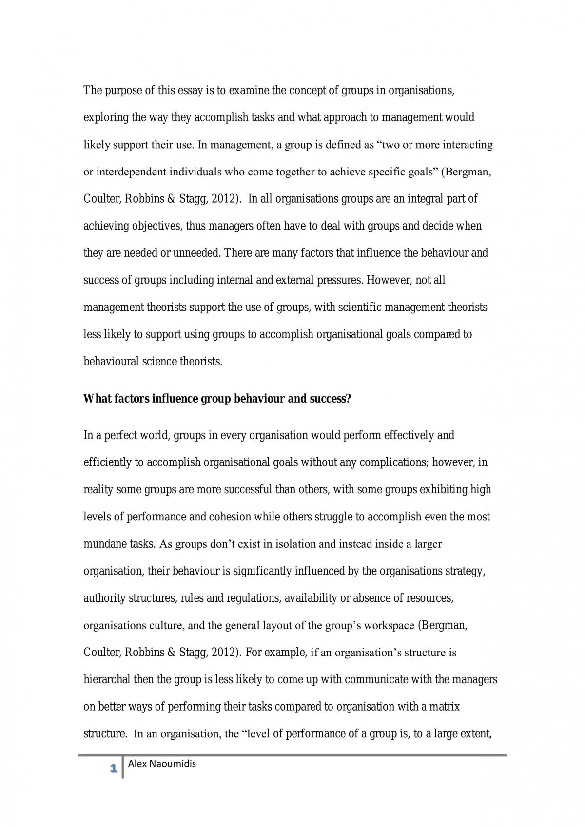 Management and Groups Essay - Page 1