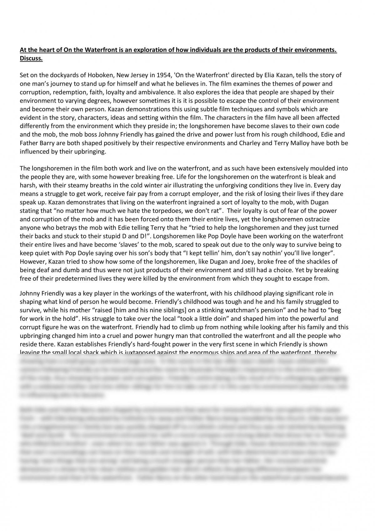 On The Waterfront Text Response - Page 1