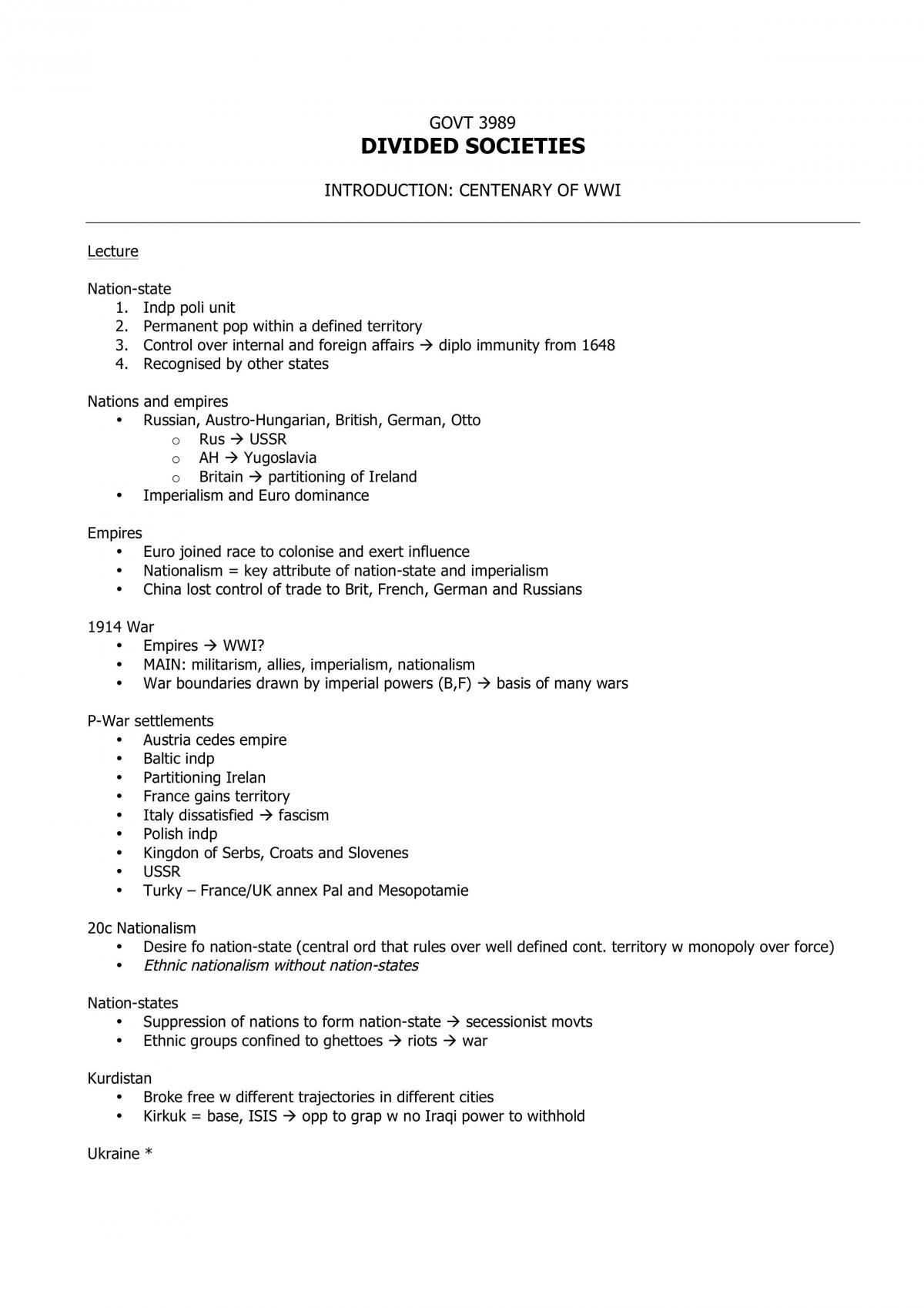 Divided Societies Notes - Page 1