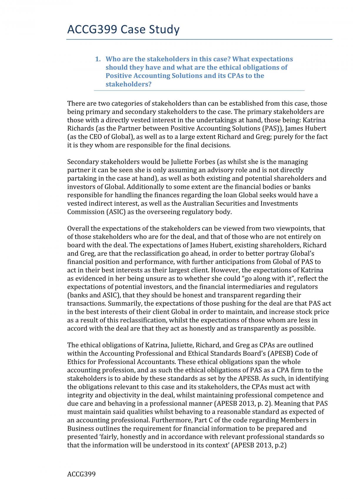 ACCG399 Case Study - Page 1