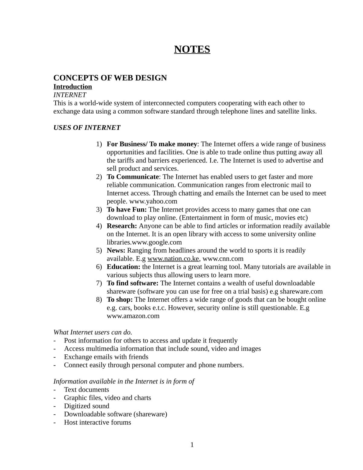 Web Design 1 Notes - Page 1