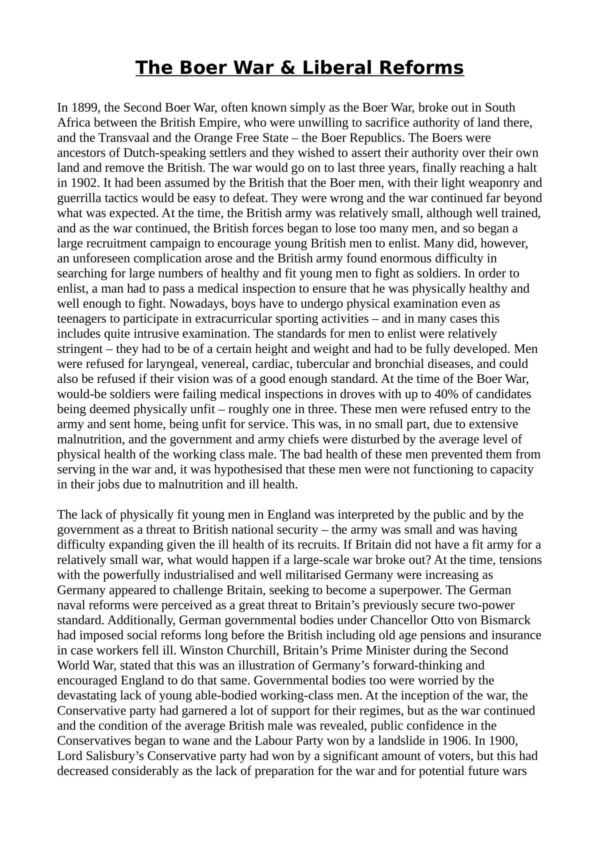 The Boer War & Liberal Reforms - Page 1
