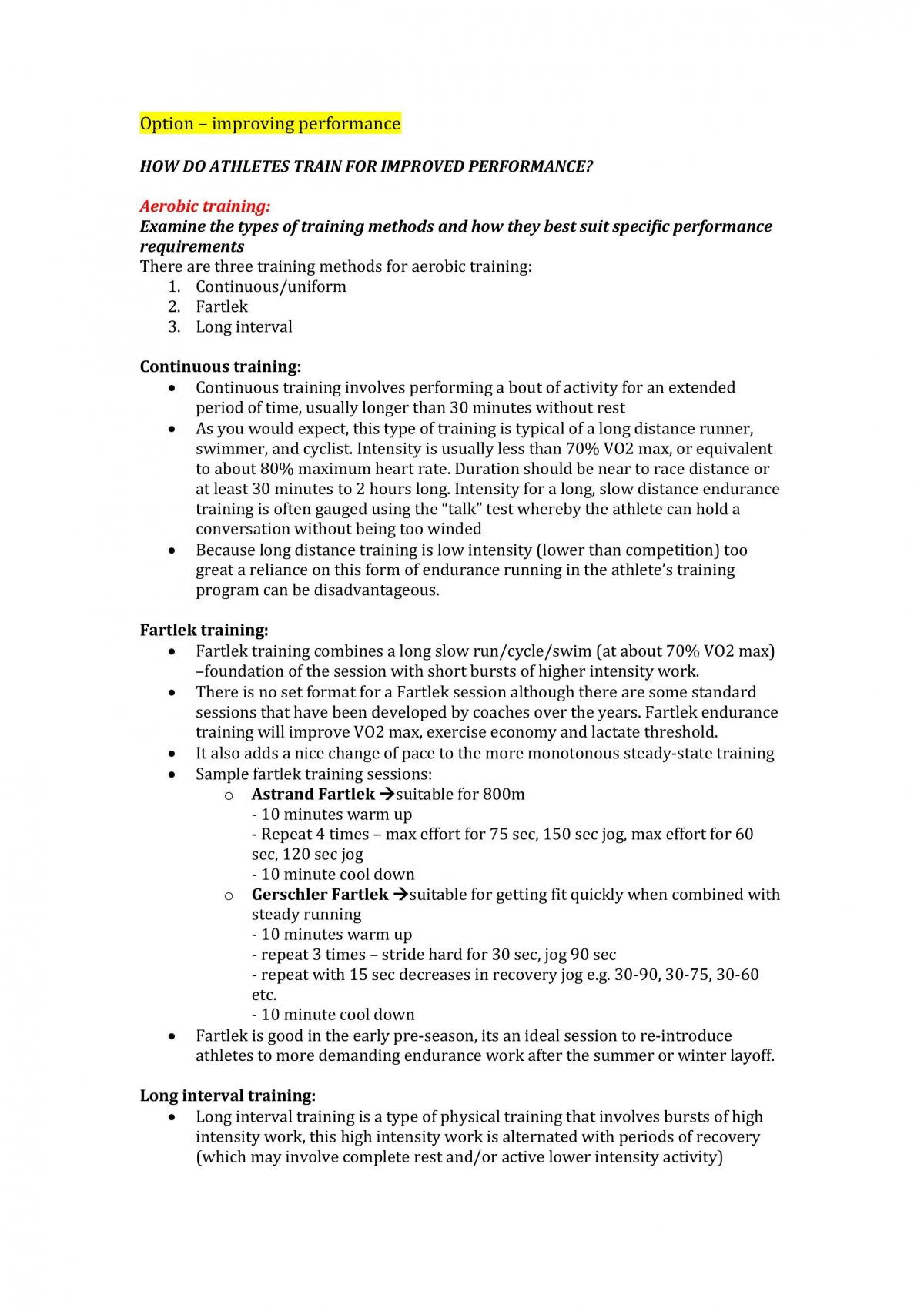 PDHPE Notes - Improving Performance  - Page 1