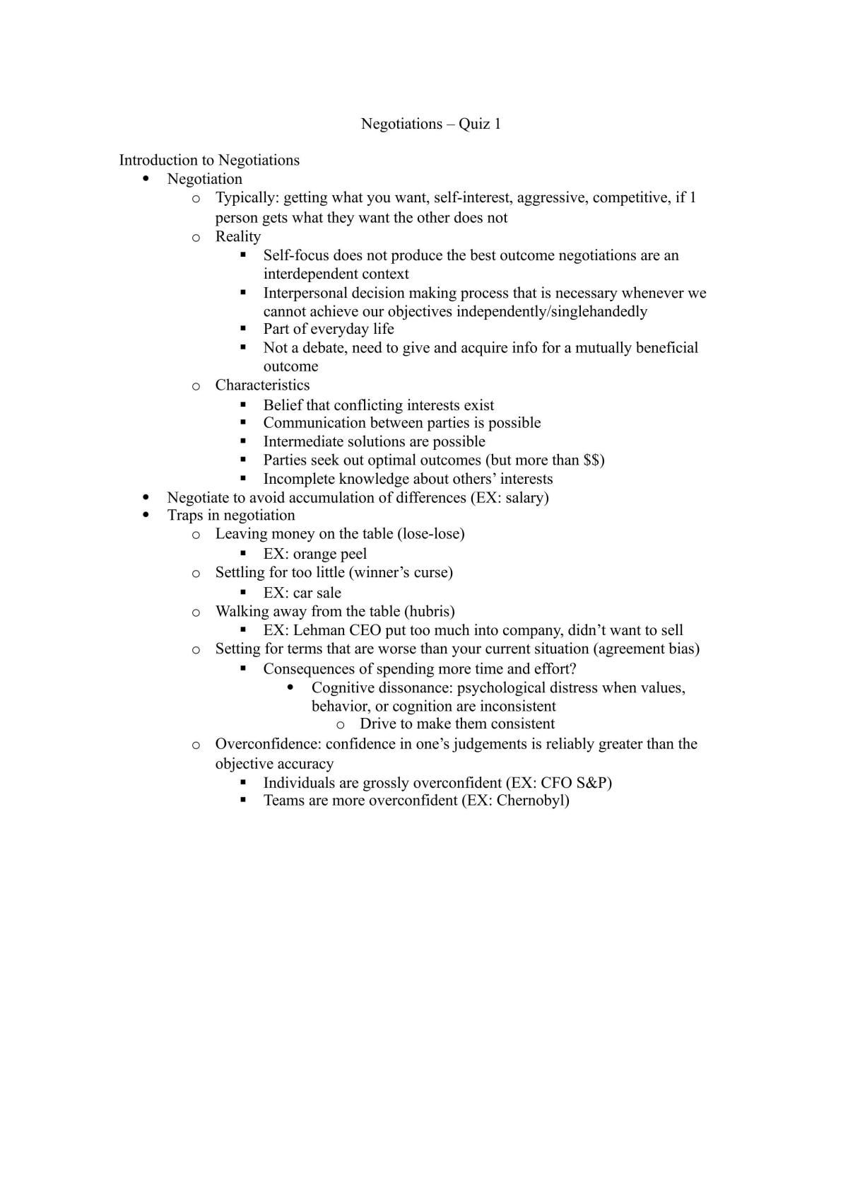 Negotiations Quiz Notes - Page 1