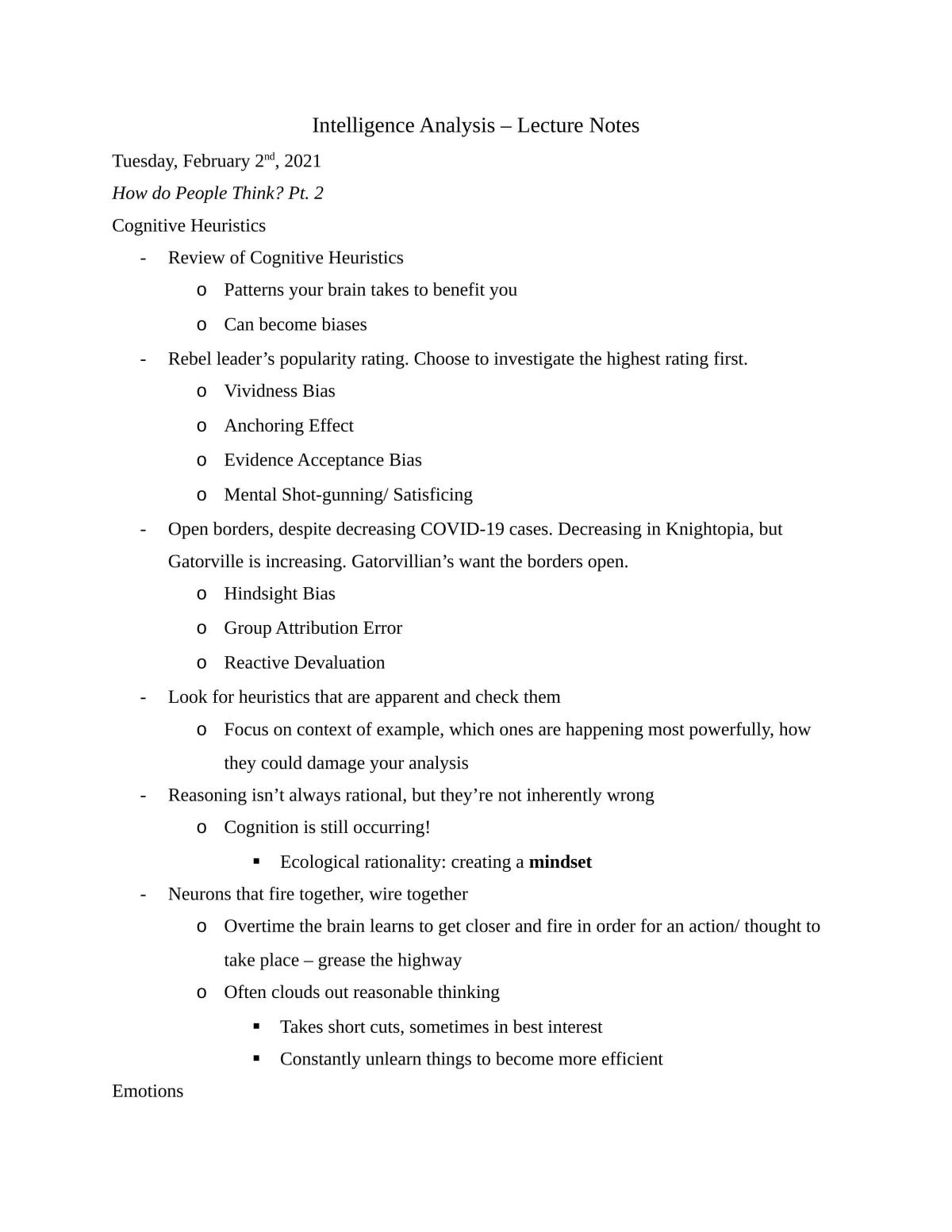 Intelligence and Analysis Notes - Page 1