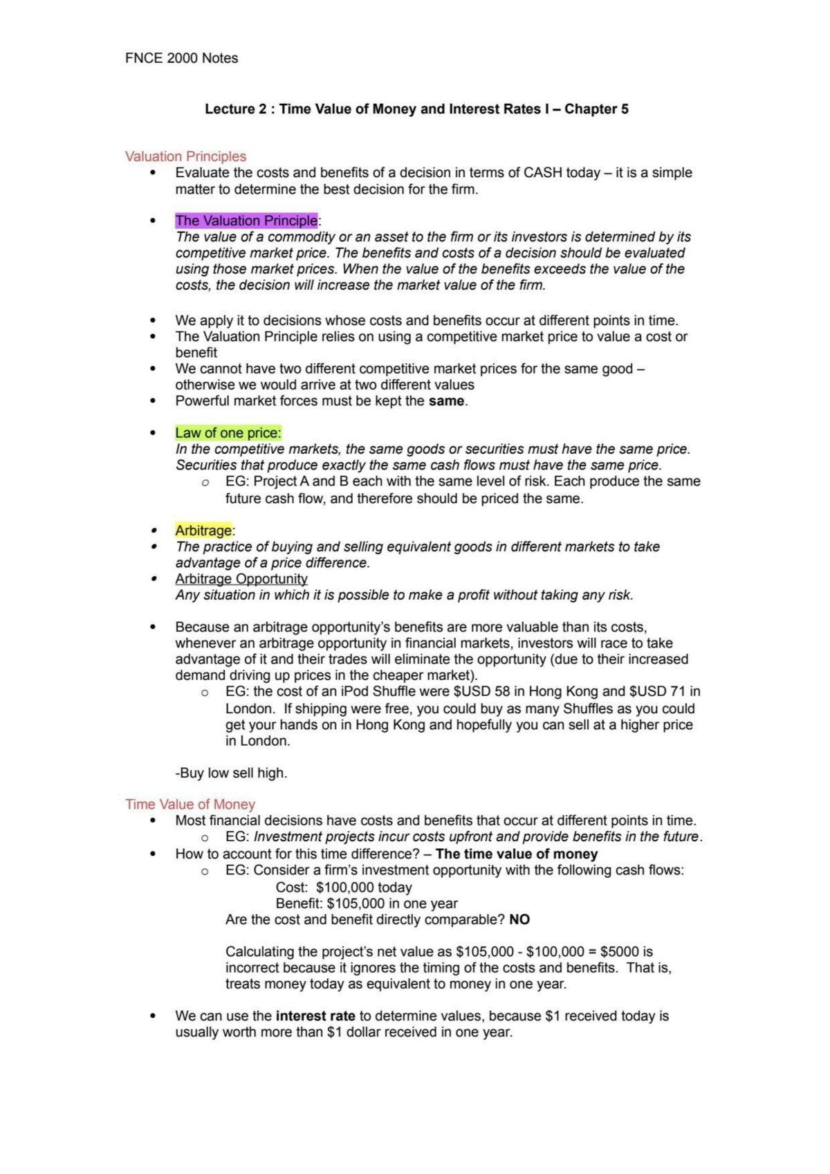 Introduction to Finance Principles Notes - Page 1