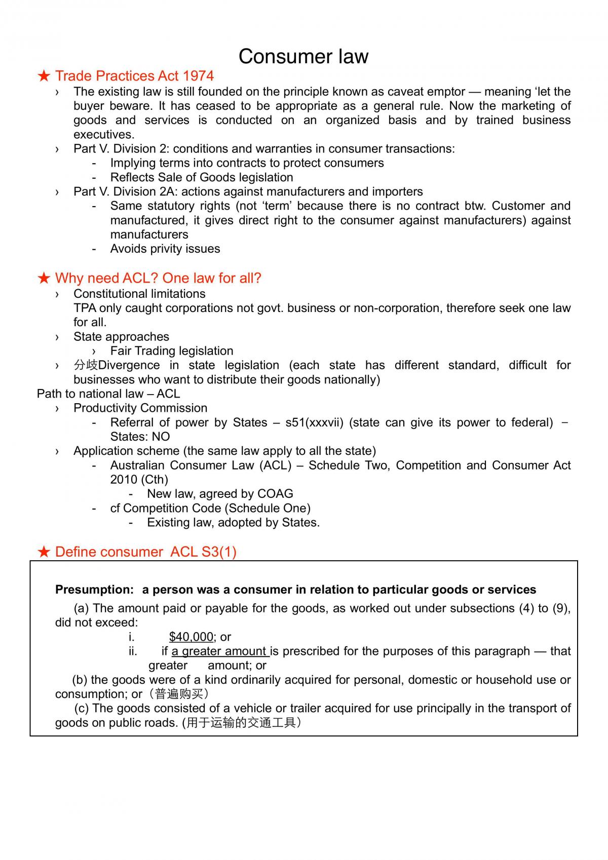 CLAW1001 Week 10 Notes - Page 1