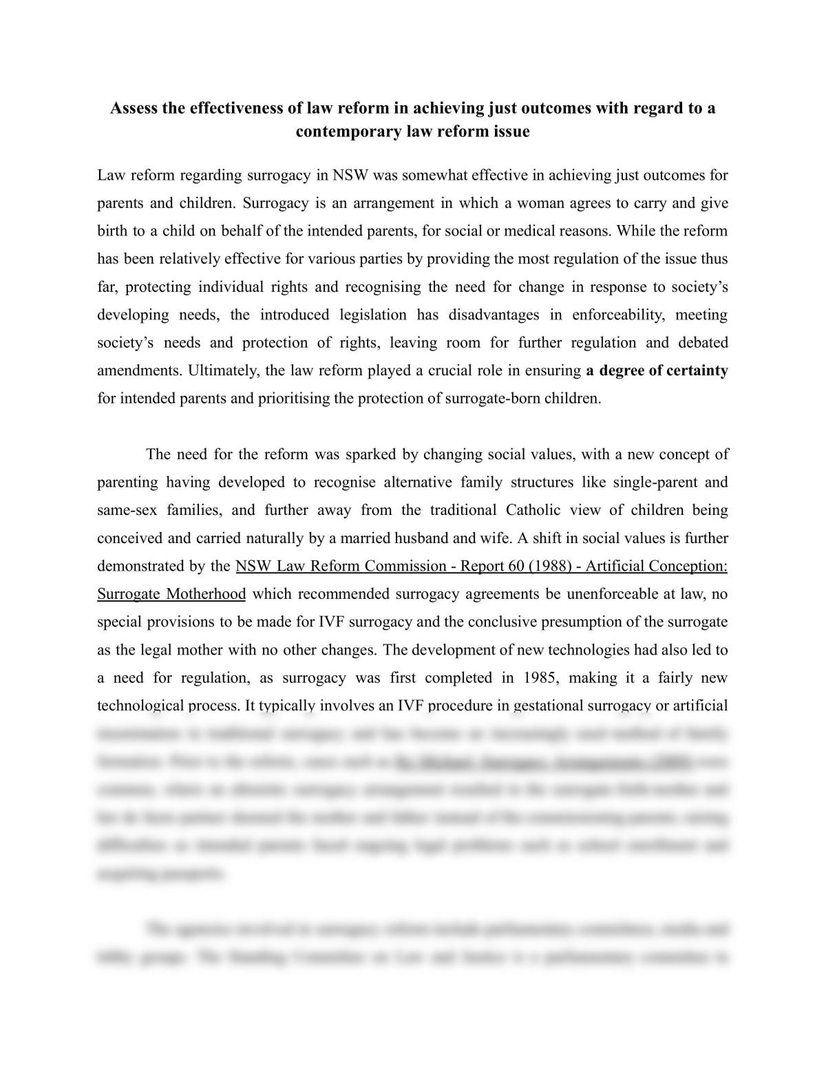 Birth Technologies and Surrogacy Law Reform Essay - Page 1