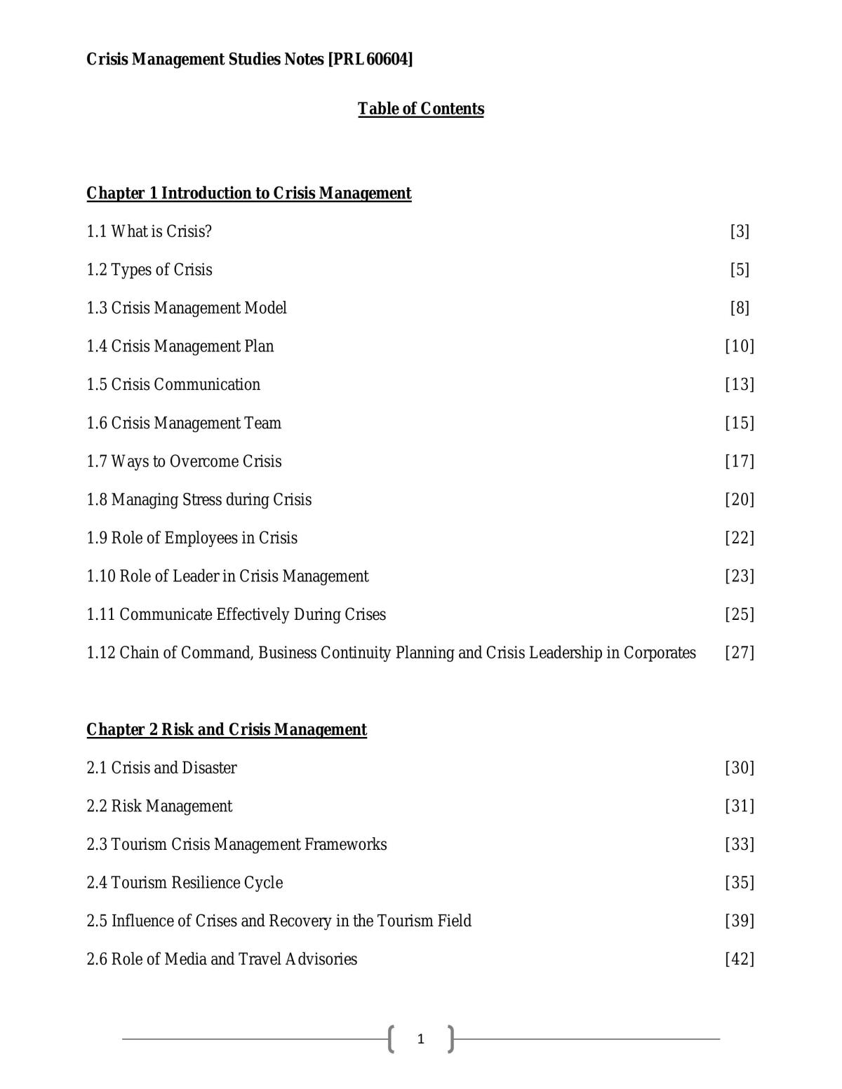 Crisis Management Notes - Page 1