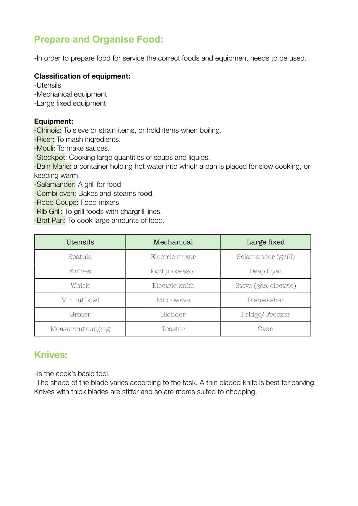 Complete Year 11 Hospitality Notes - Page 1